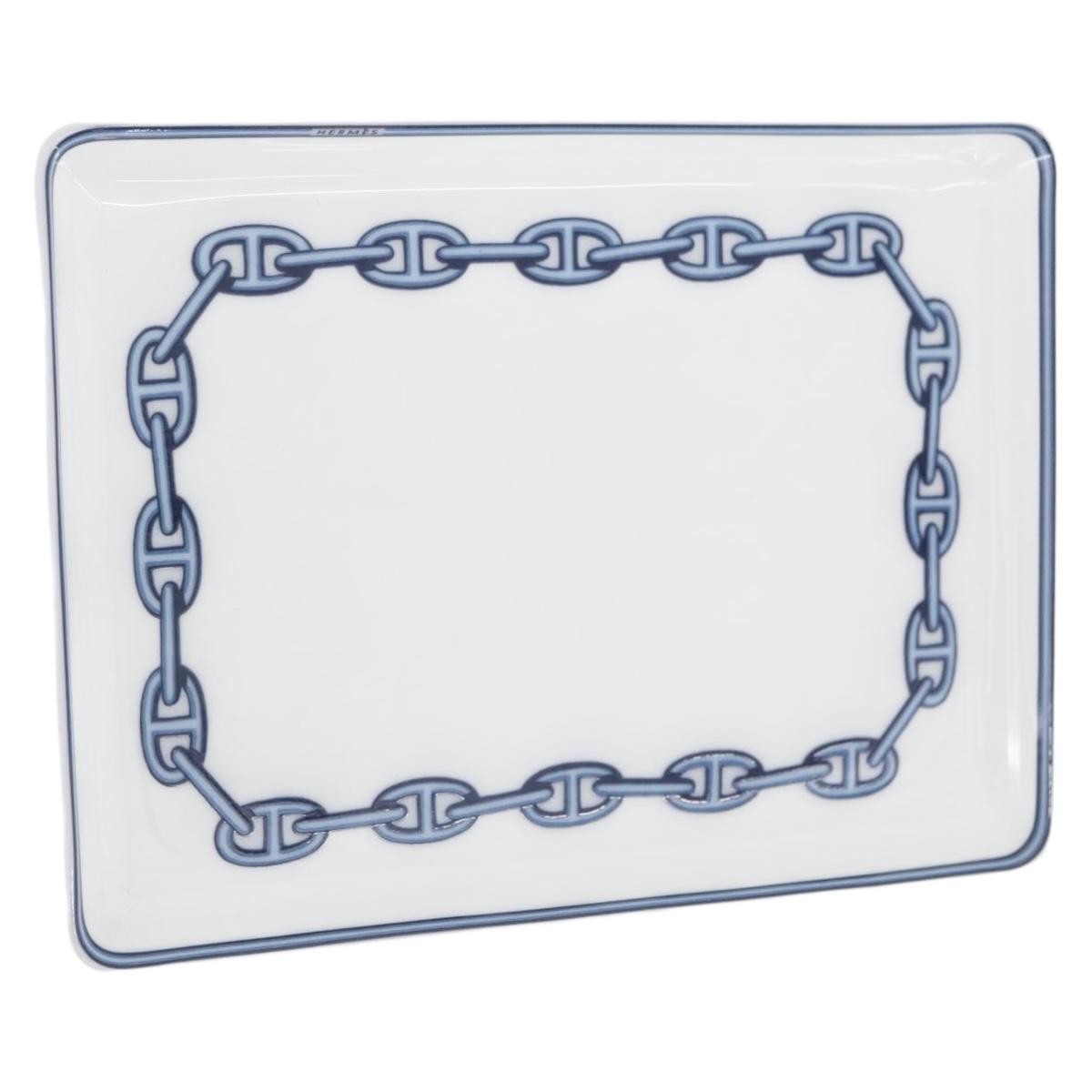 HERMES Shane Dunkle plate Pottery White Navy Auth am11081A
