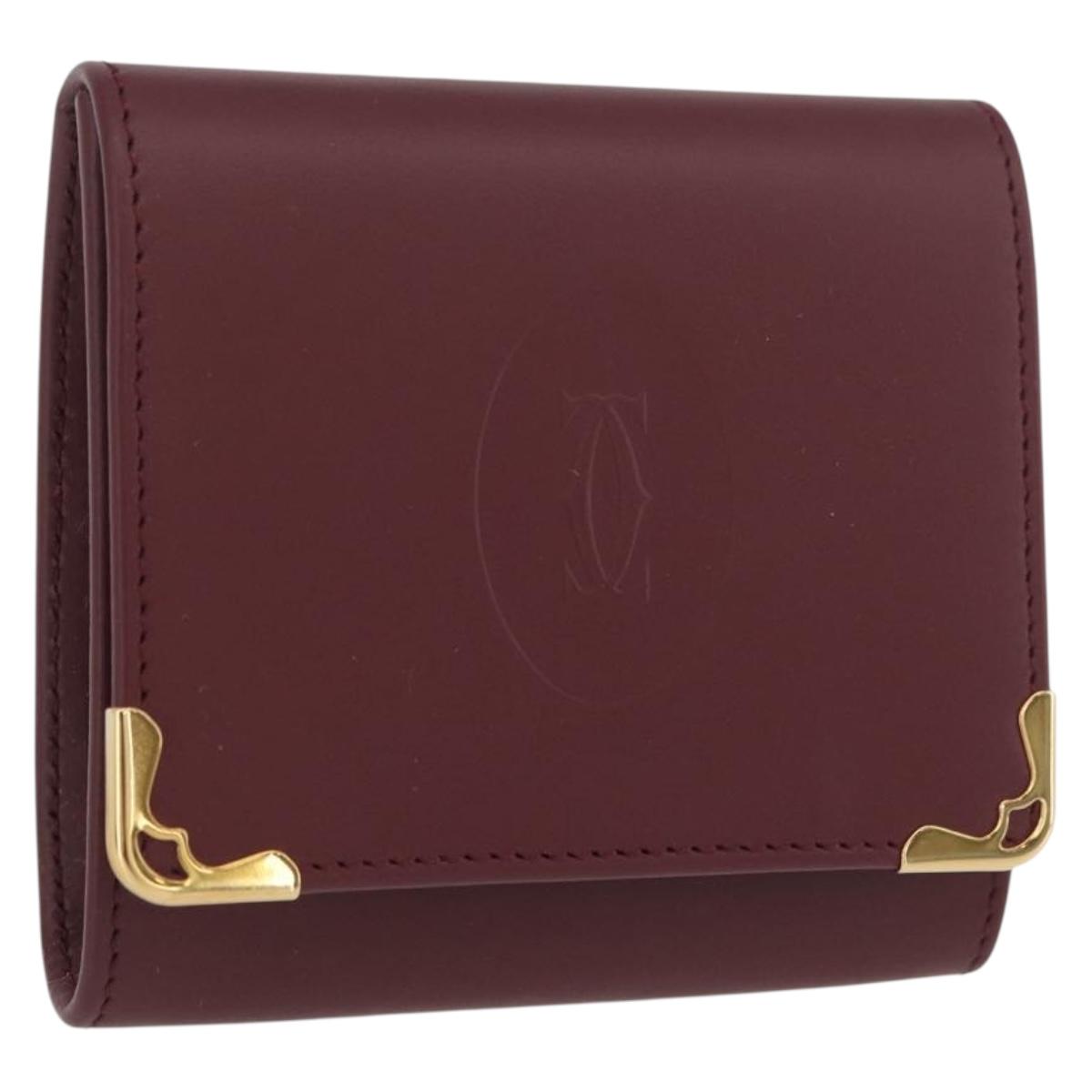 CARTIER Must Line Coin Purse Leather Bordeaux Gold Auth am11082A