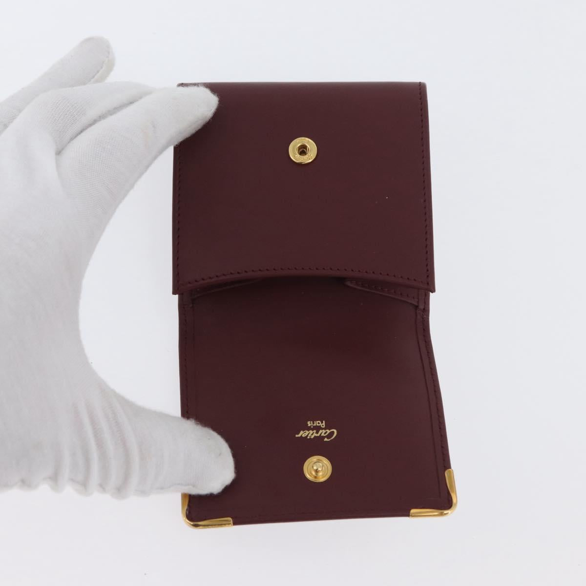 CARTIER Must Line Coin Purse Leather Bordeaux Gold Auth am11082A