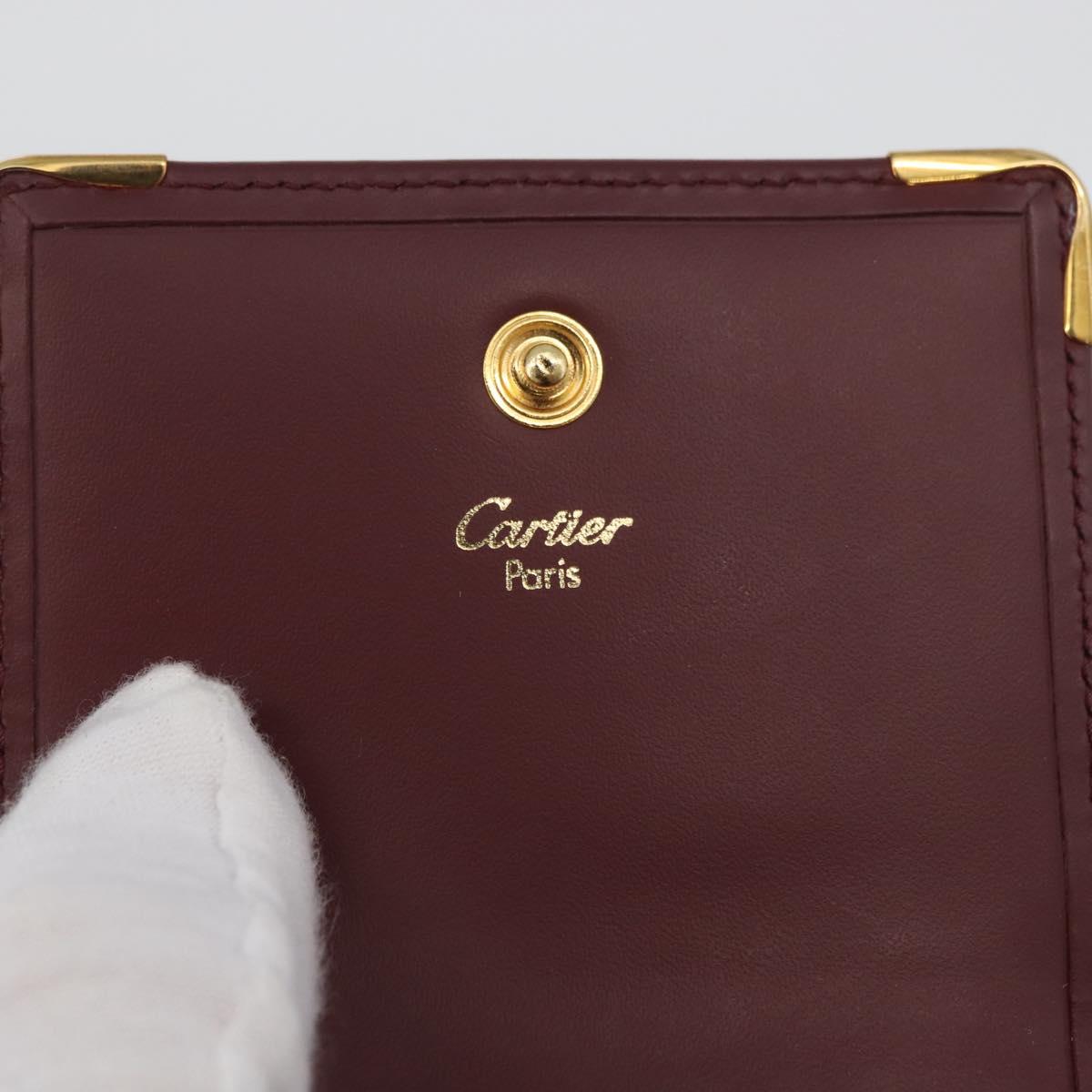 CARTIER Must Line Coin Purse Leather Bordeaux Gold Auth am11082A