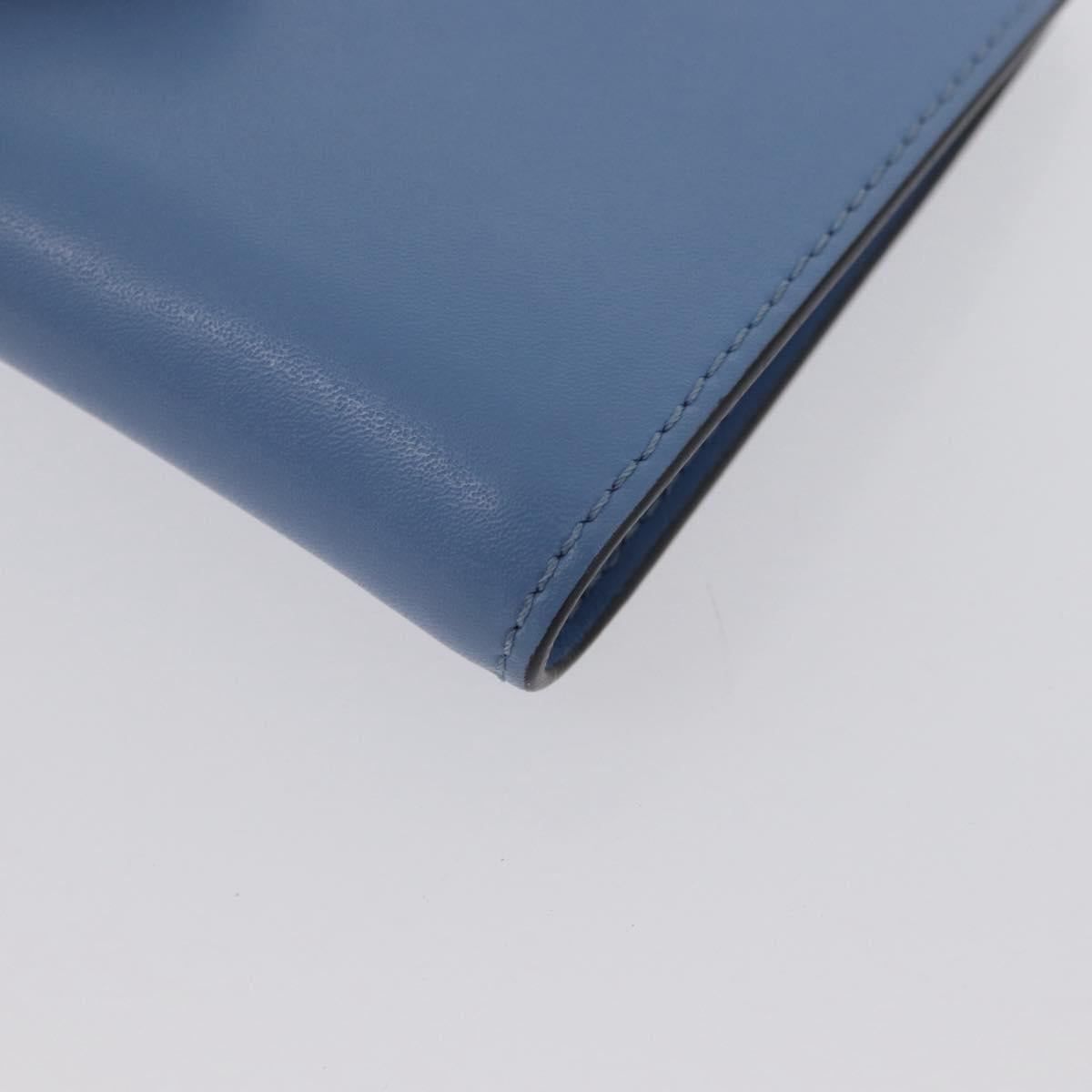 FENDI F-Is Bi-fold Bifold Wallet Leather Light Blue Silver Auth am11084A