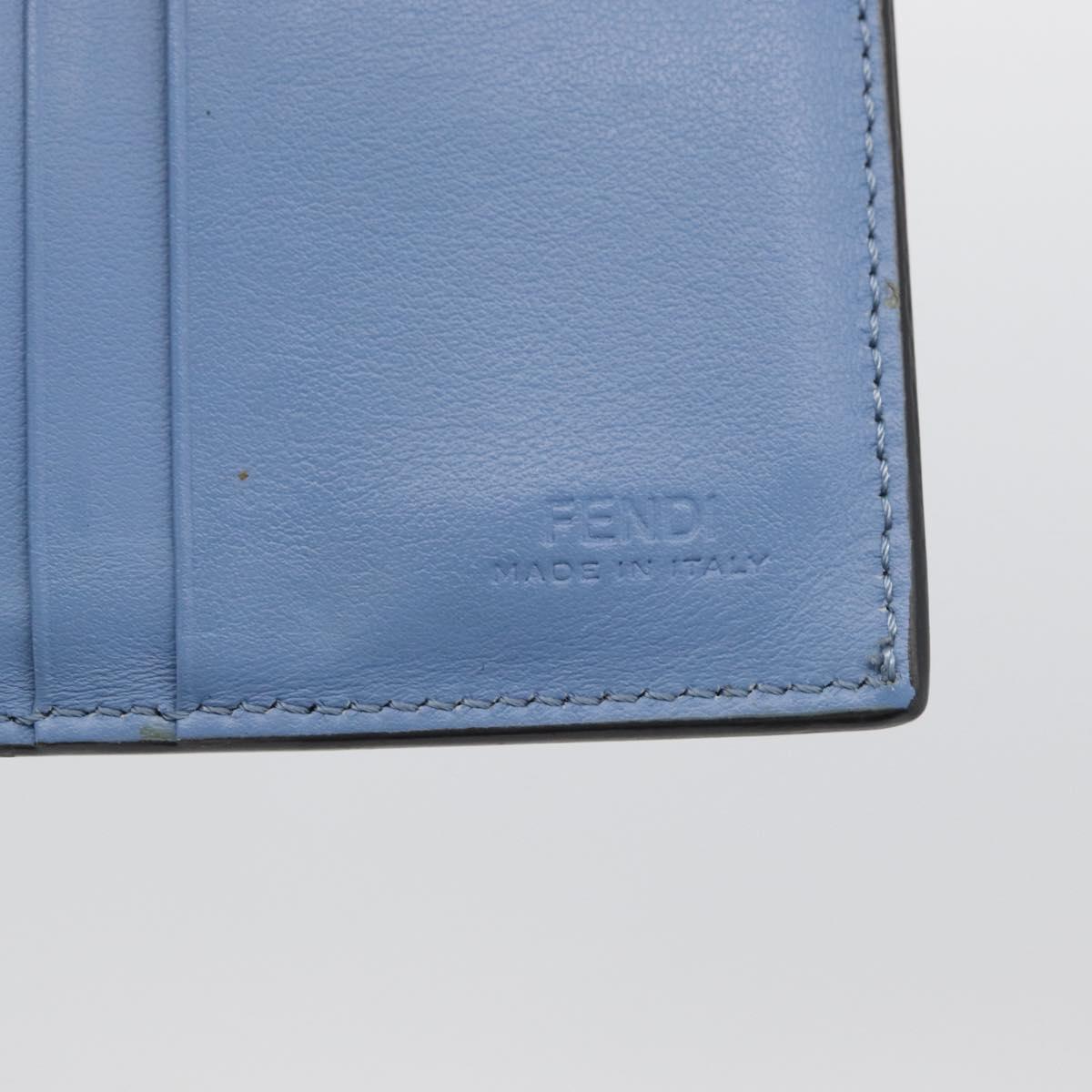 FENDI F-Is Bi-fold Bifold Wallet Leather Light Blue Silver Auth am11084A