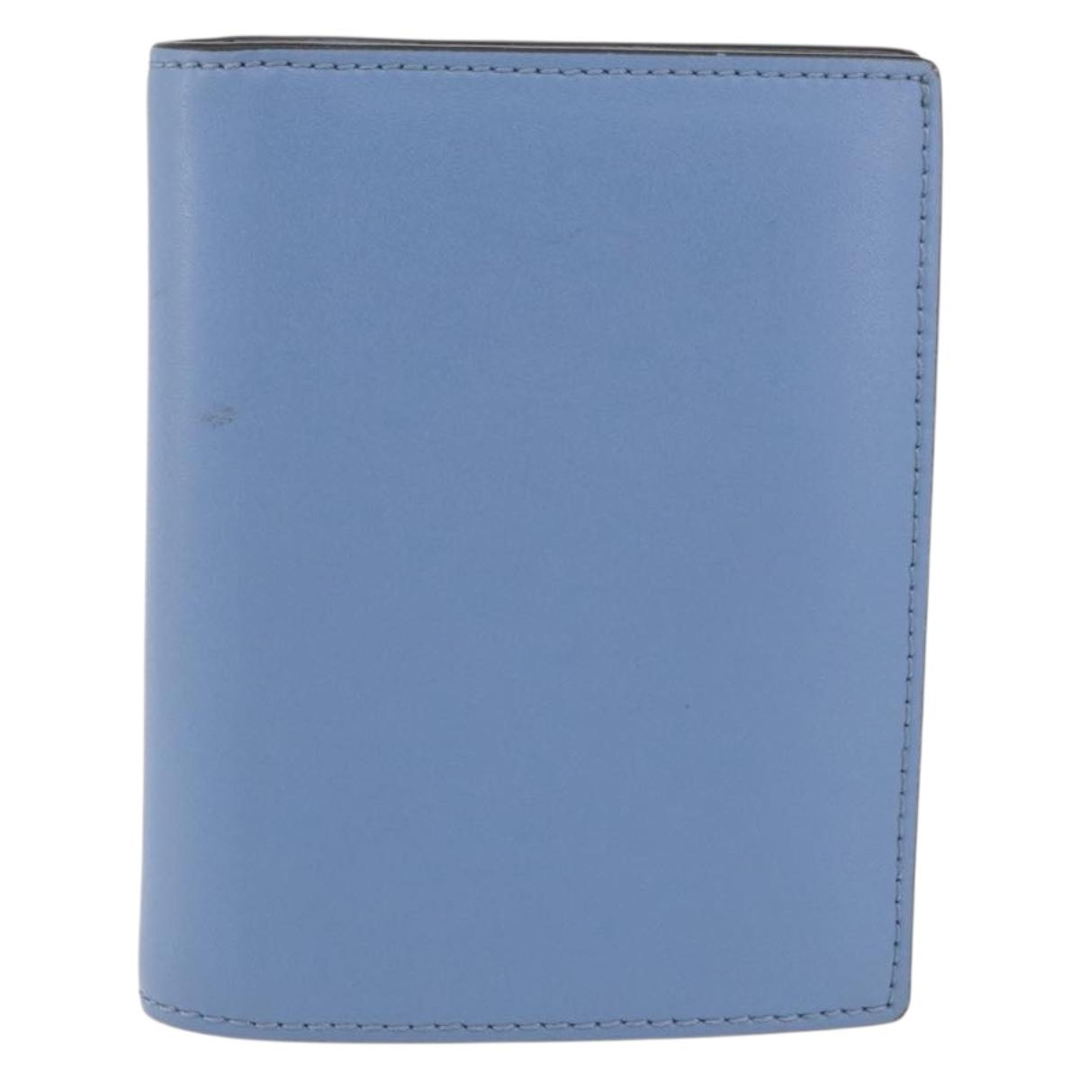 FENDI F-Is Bi-fold Bifold Wallet Leather Light Blue Silver Auth am11084A