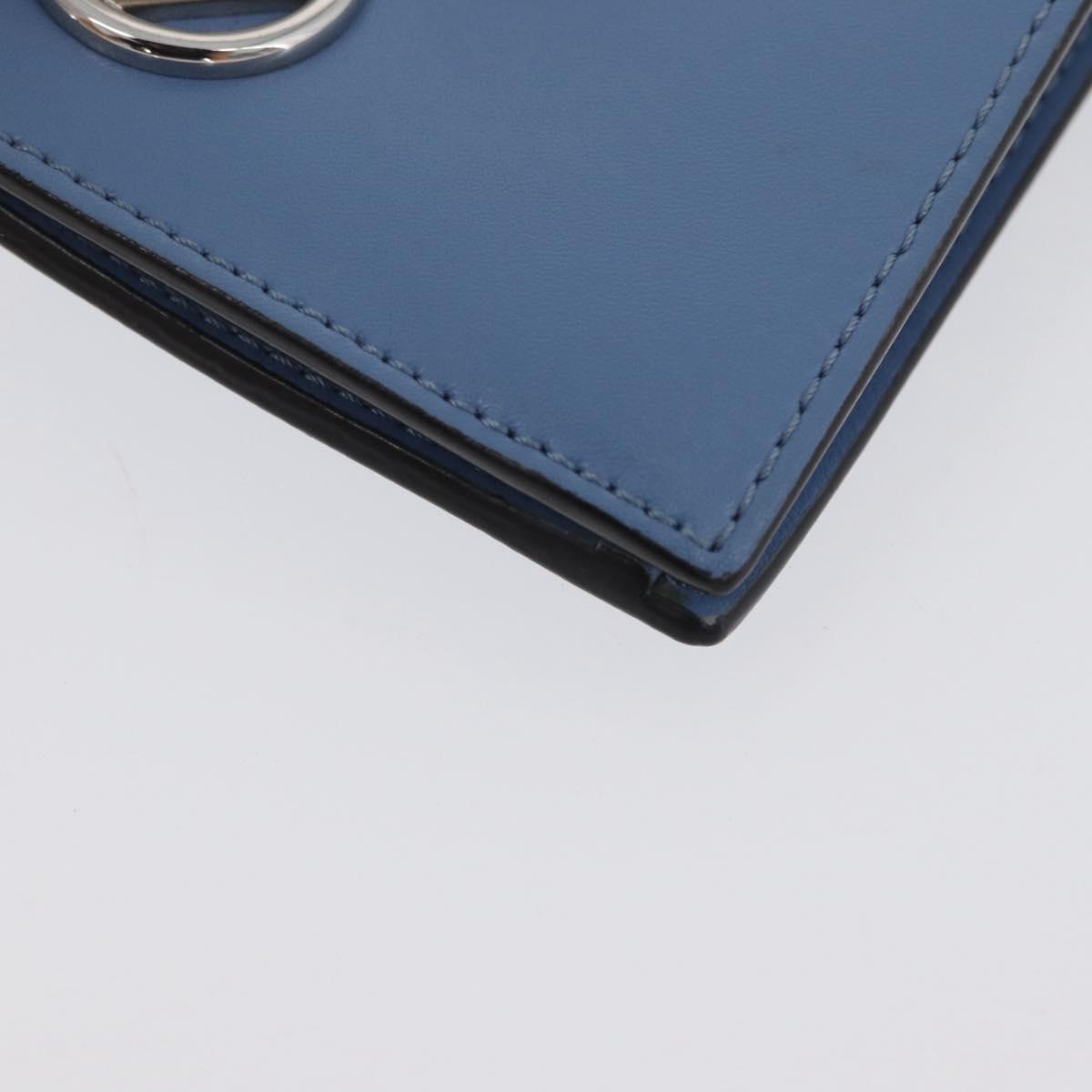 FENDI F-Is Bi-fold Bifold Wallet Leather Light Blue Silver Auth am11084A