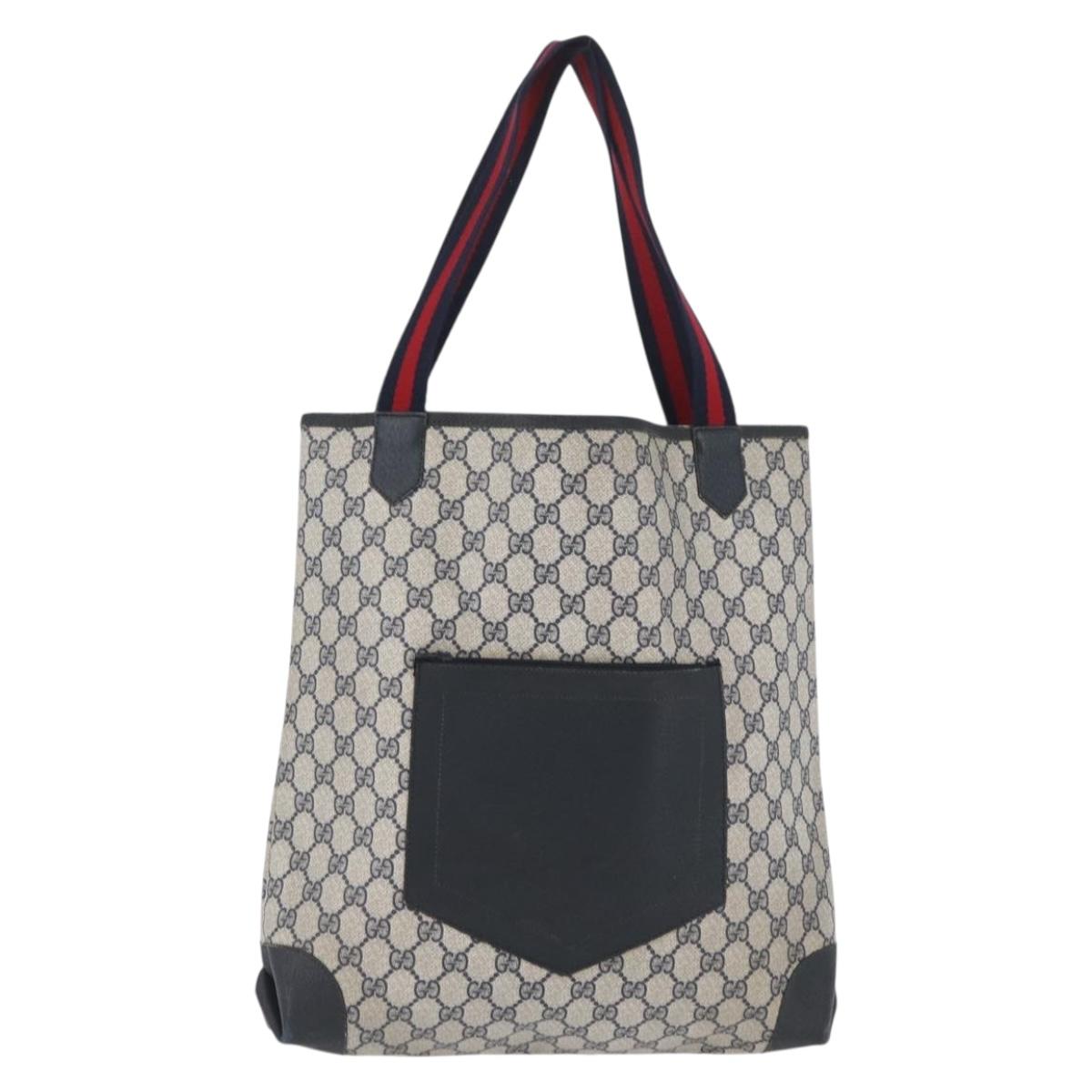 GUCCI GG Supreme Sherry Line Tote Bag PVC Navy Gold 002 904 0222 Auth am11088A