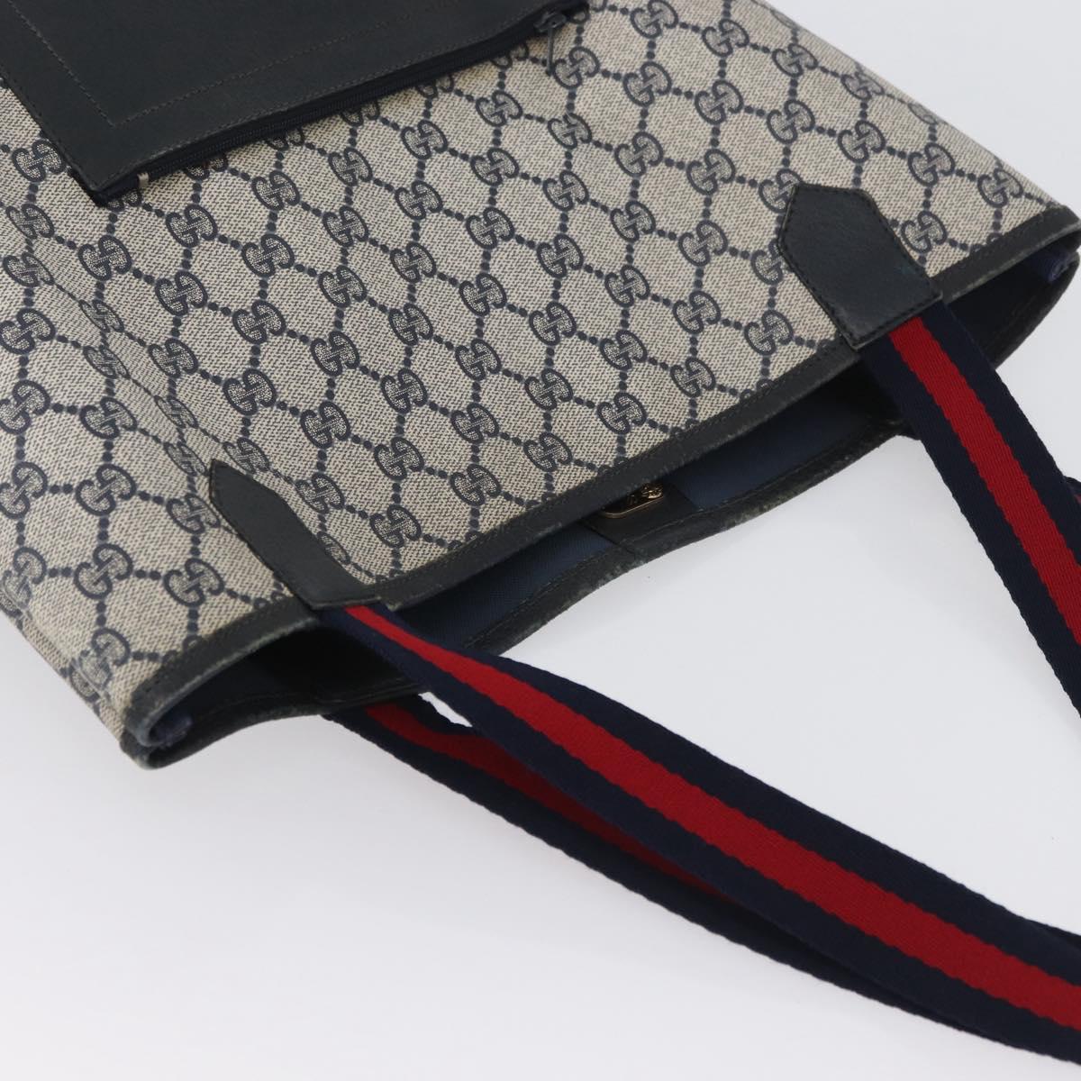 GUCCI GG Supreme Sherry Line Tote Bag PVC Navy Gold 002 904 0222 Auth am11088A