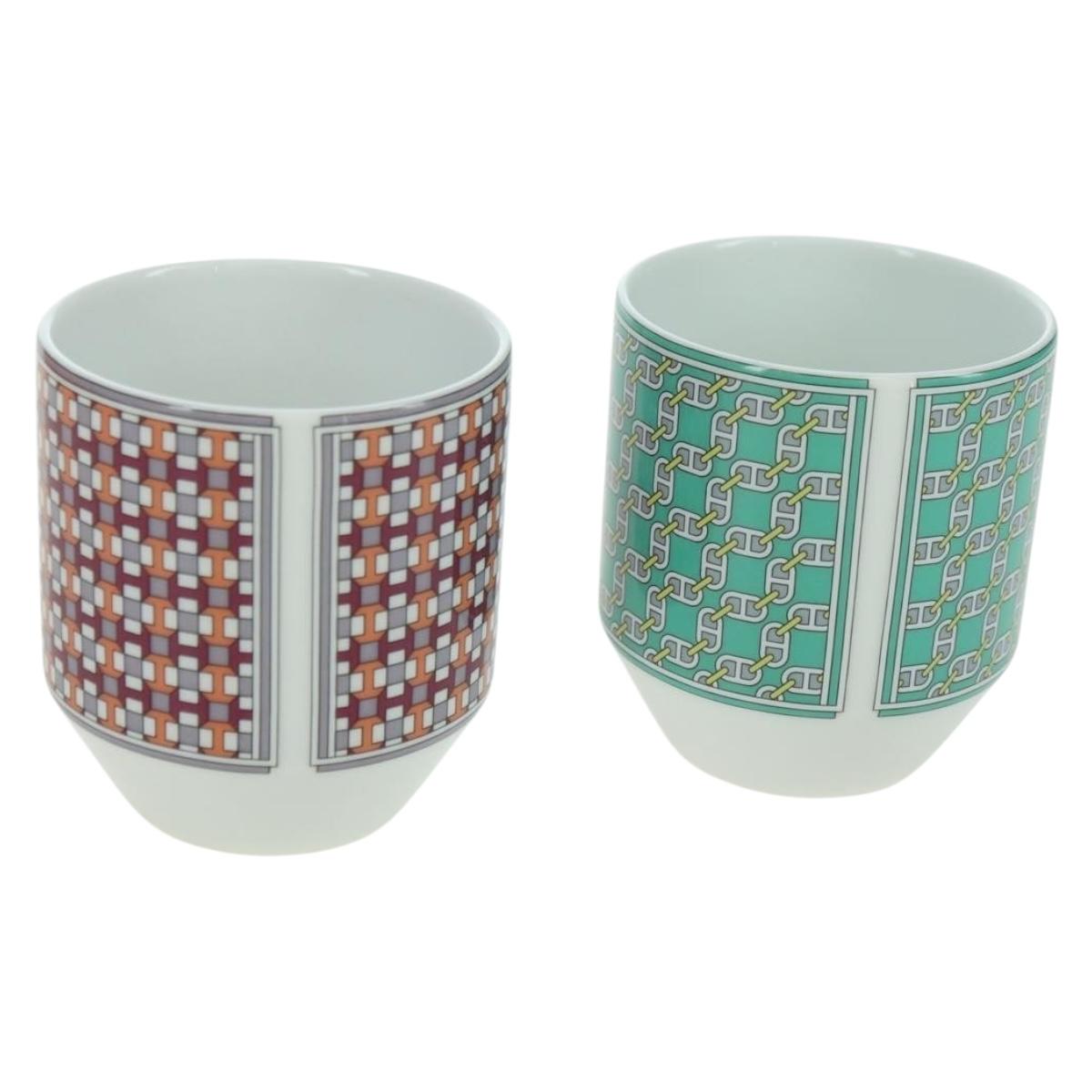 HERMES Cocotte Cups Pair Pottery Multicolor Auth am11096V