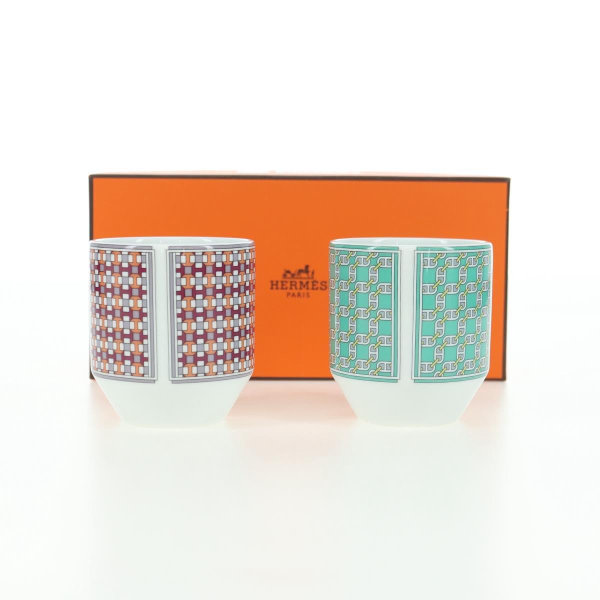 HERMES Cocotte Cups Pair Pottery Multicolor Auth am11096V