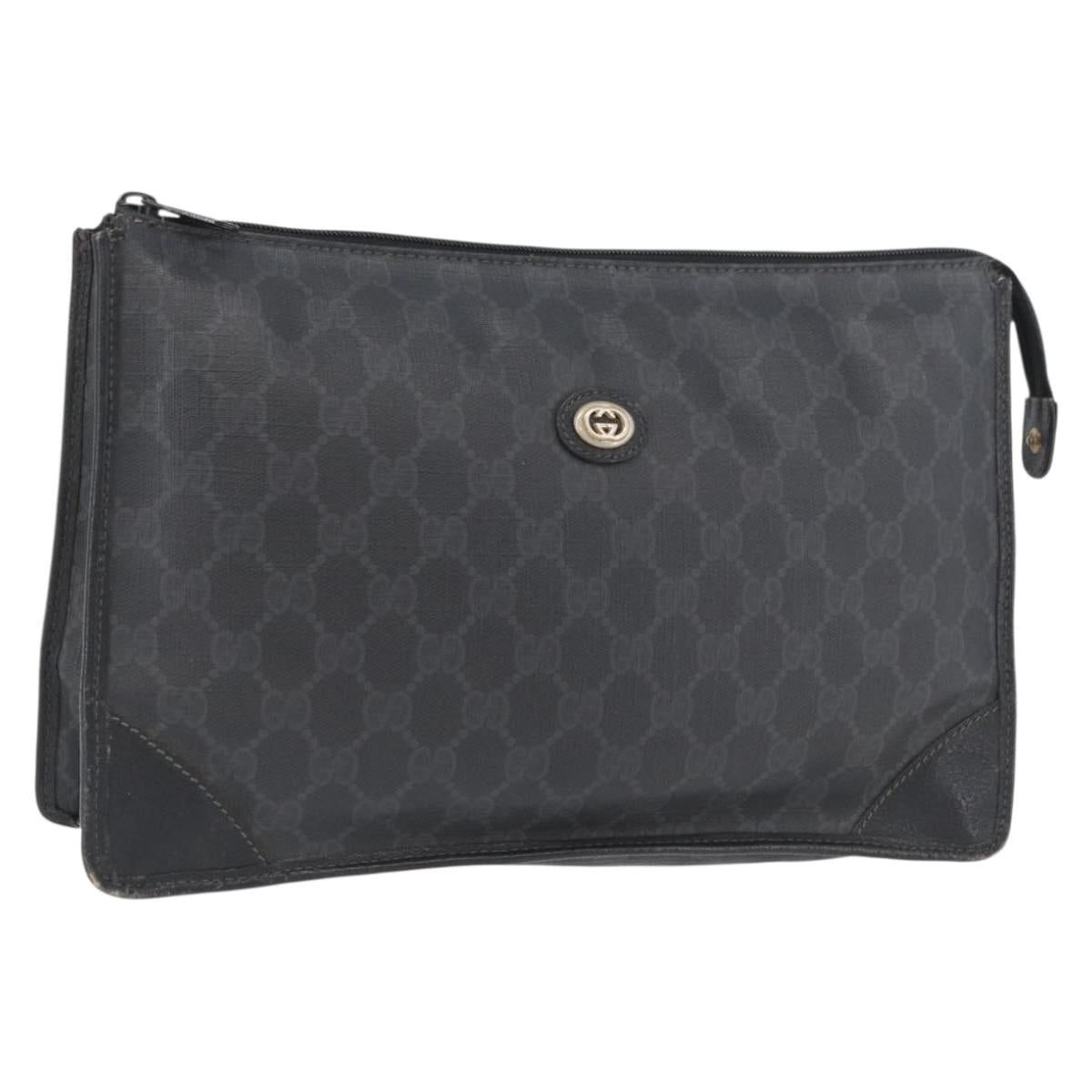 GUCCI GG Supreme Old Clutch Bag PVC Black Gold 97 01 029 Auth am11098