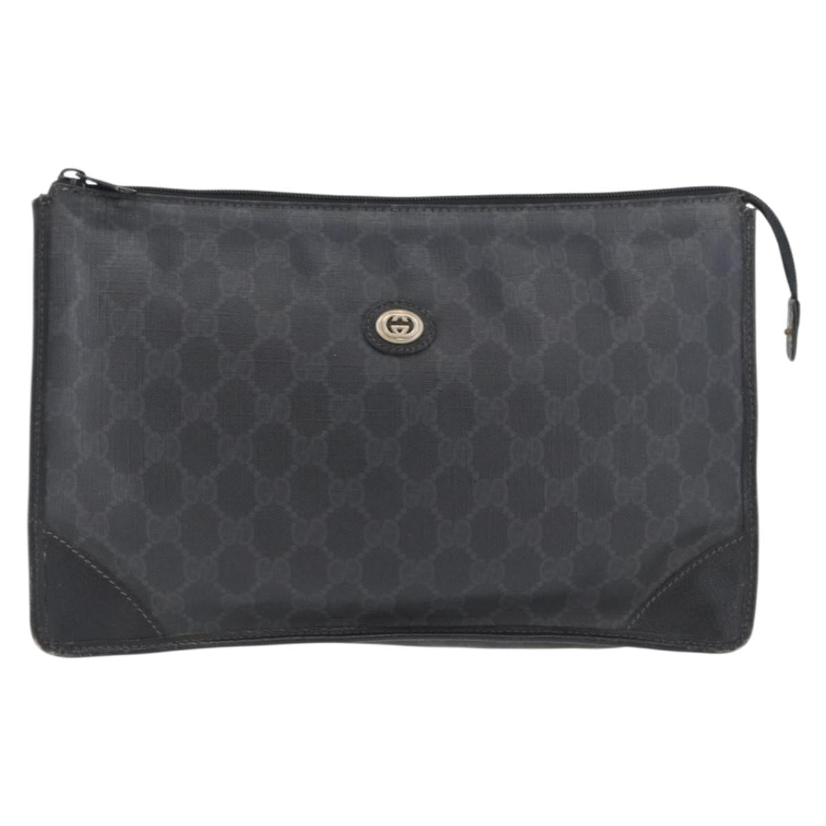 GUCCI GG Supreme Old Clutch Bag PVC Black Gold 97 01 029 Auth am11098