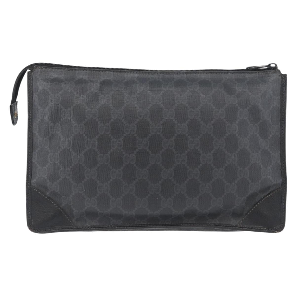 GUCCI GG Supreme Old Clutch Bag PVC Black Gold 97 01 029 Auth am11098