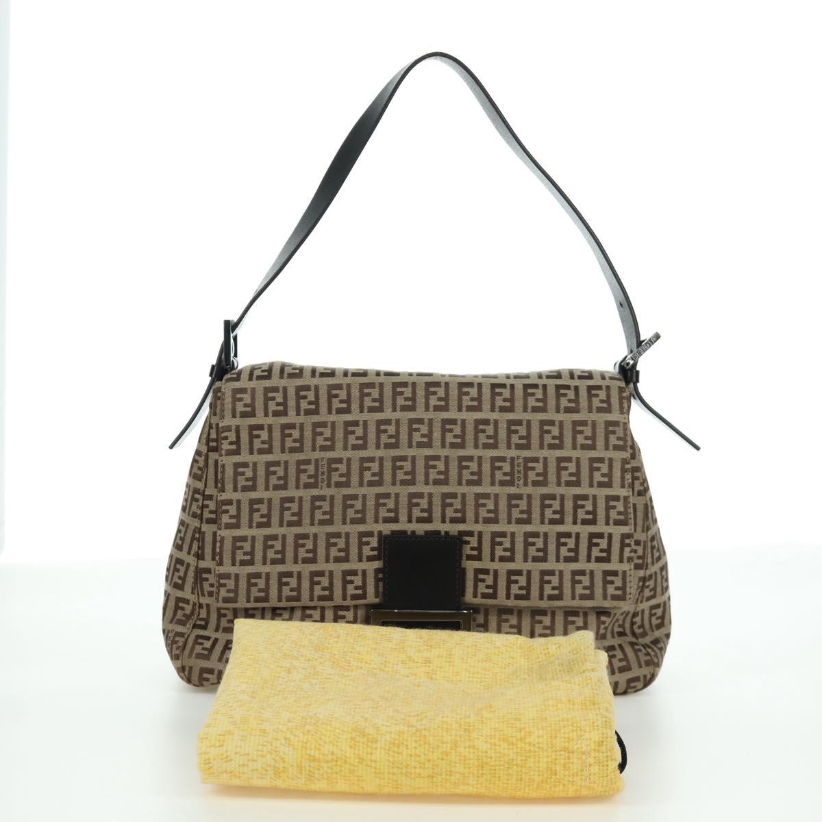 FENDI Zucchino Canvas Mamma bucket Hand Bag Beige Silver Auth am11099V