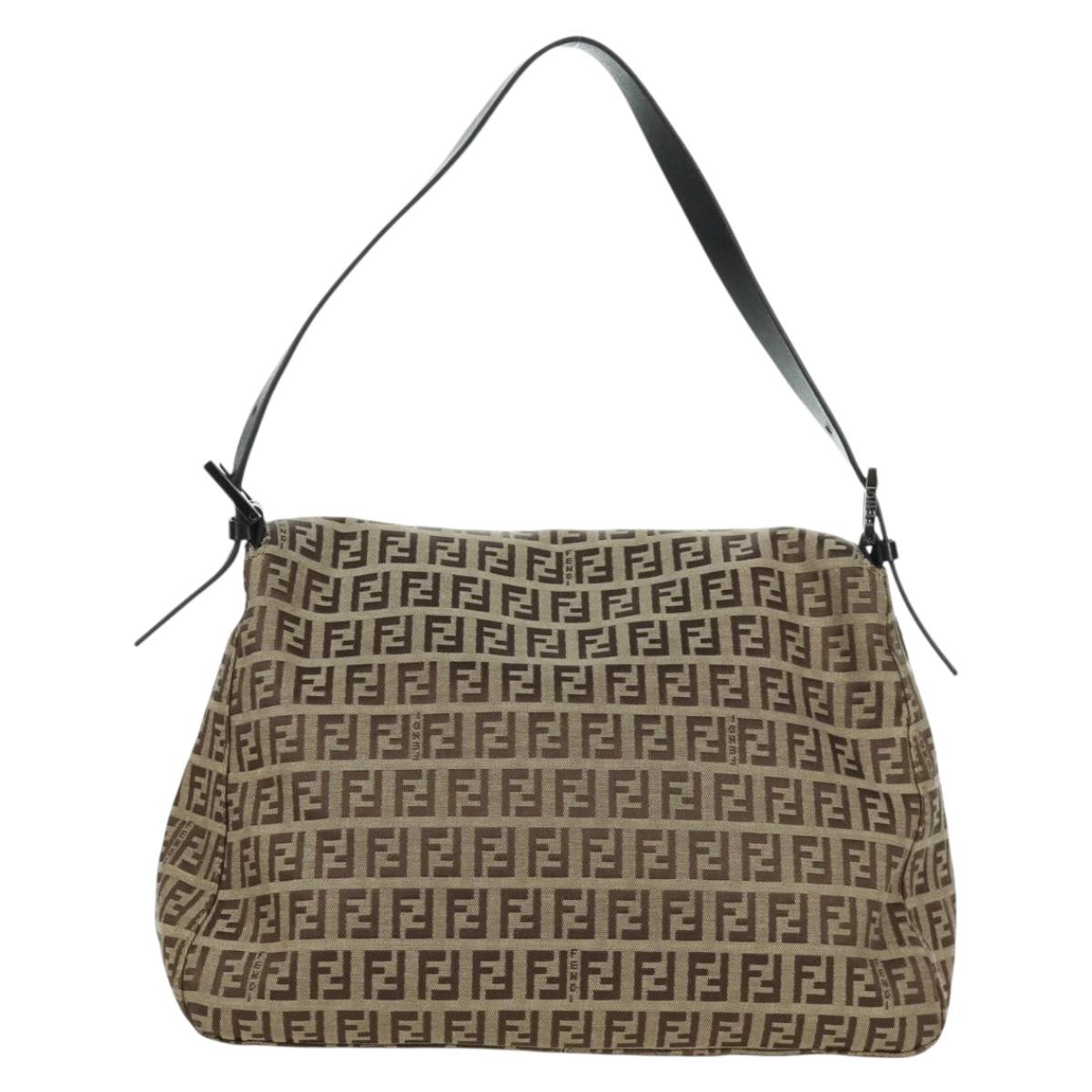 FENDI Zucchino Canvas Mamma bucket Hand Bag Beige Silver Auth am11099V