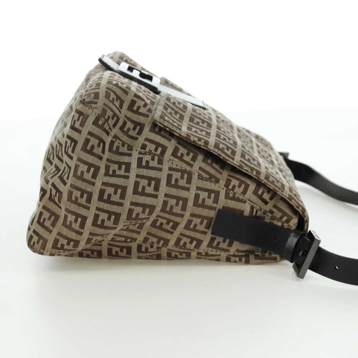 FENDI Zucchino Canvas Mamma bucket Hand Bag Beige Silver Auth am11099V