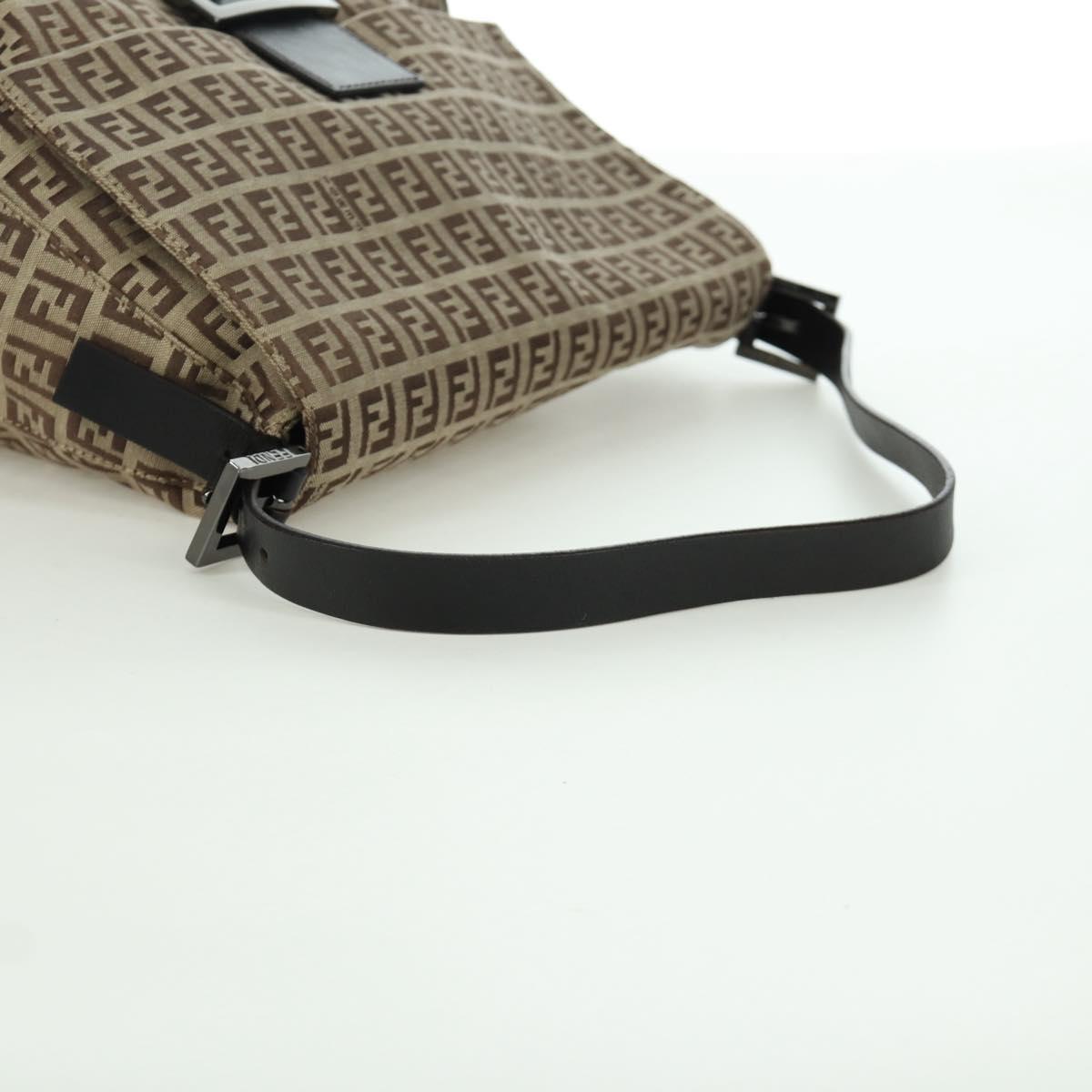 FENDI Zucchino Canvas Mamma bucket Hand Bag Beige Silver Auth am11099V