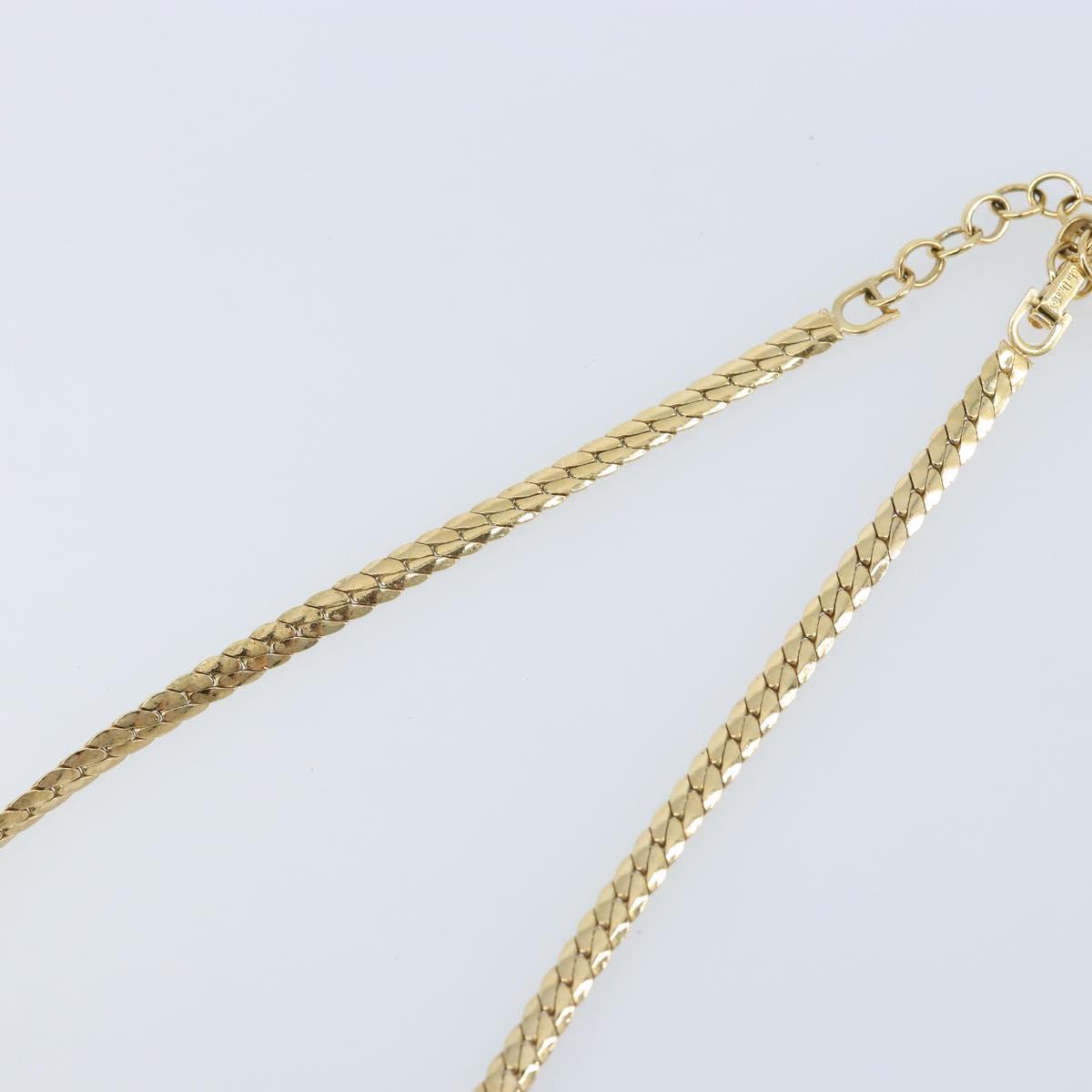 Christian Dior Pearl Rhinestone Necklace metal Gold Auth am11102A
