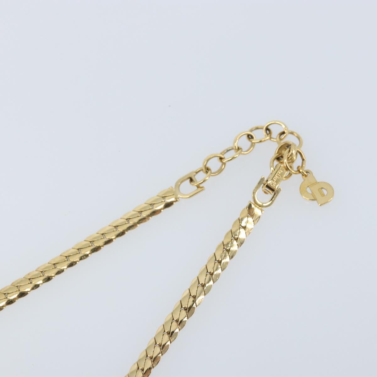 Christian Dior Pearl Rhinestone Necklace metal Gold Auth am11102A