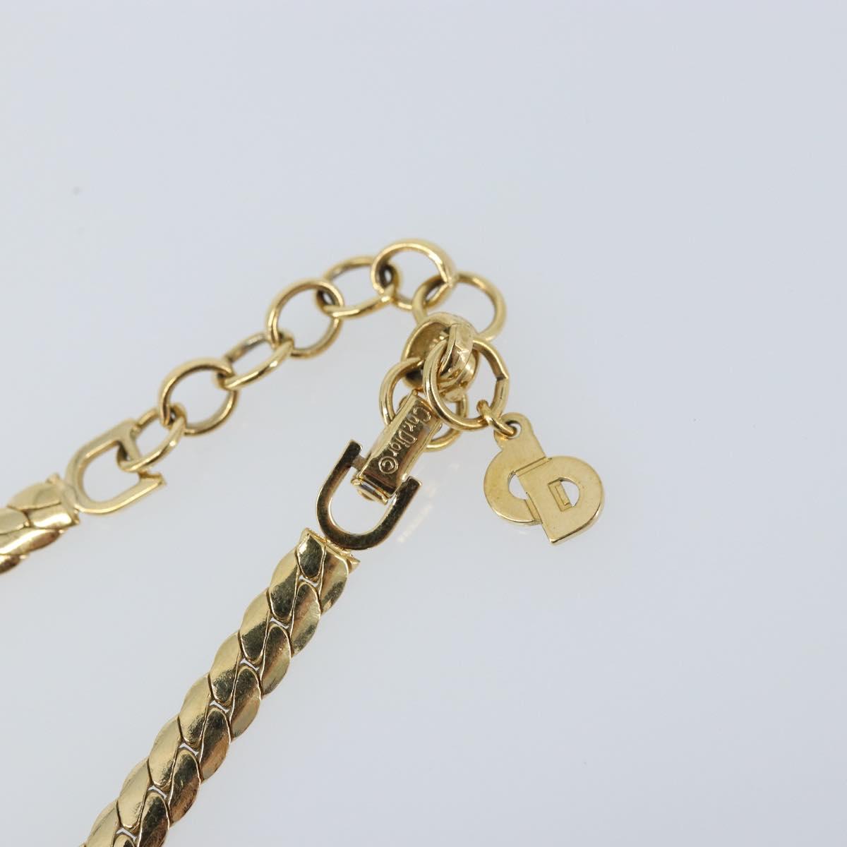 Christian Dior Pearl Rhinestone Necklace metal Gold Auth am11102A