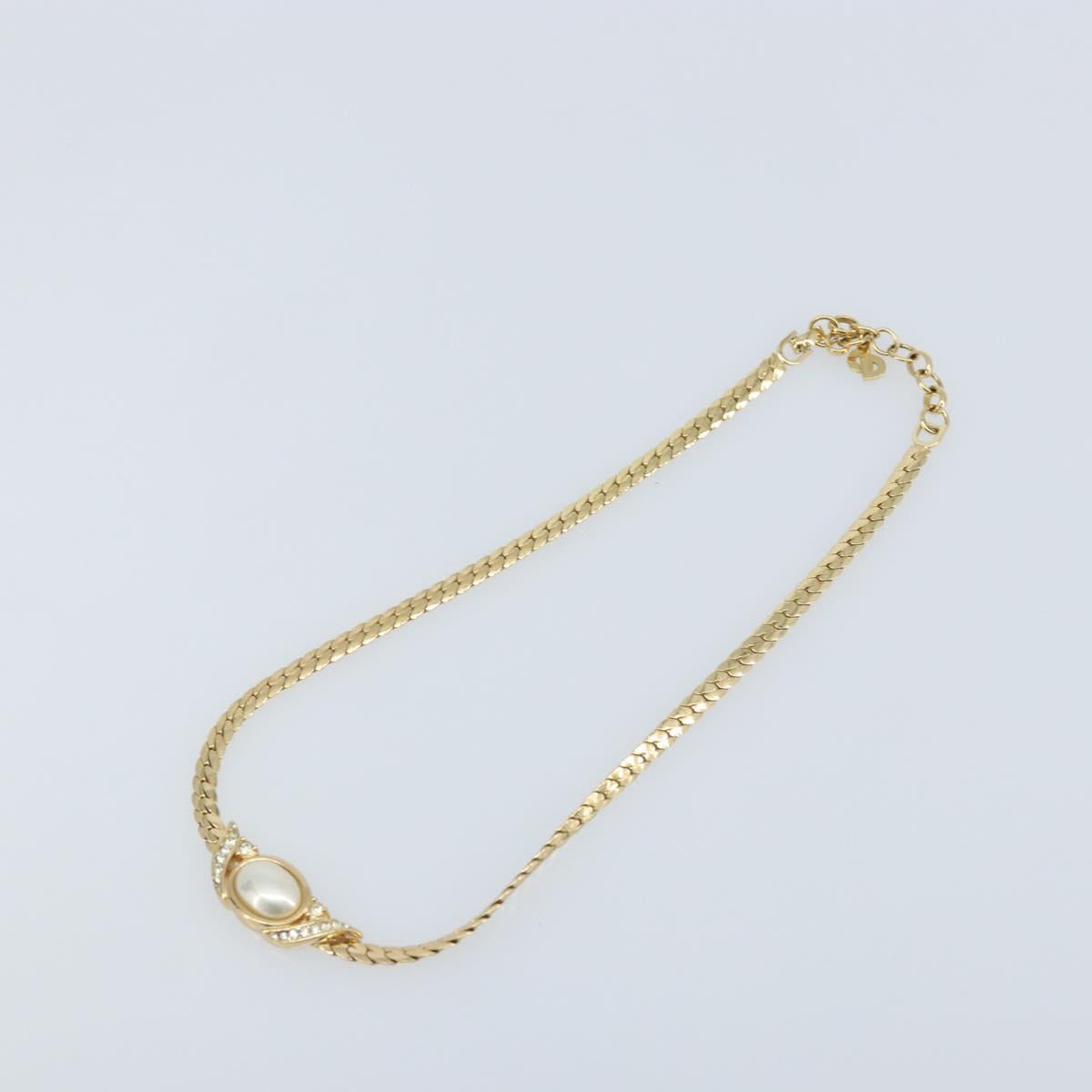 Christian Dior Pearl Rhinestone Necklace metal Gold Auth am11102A
