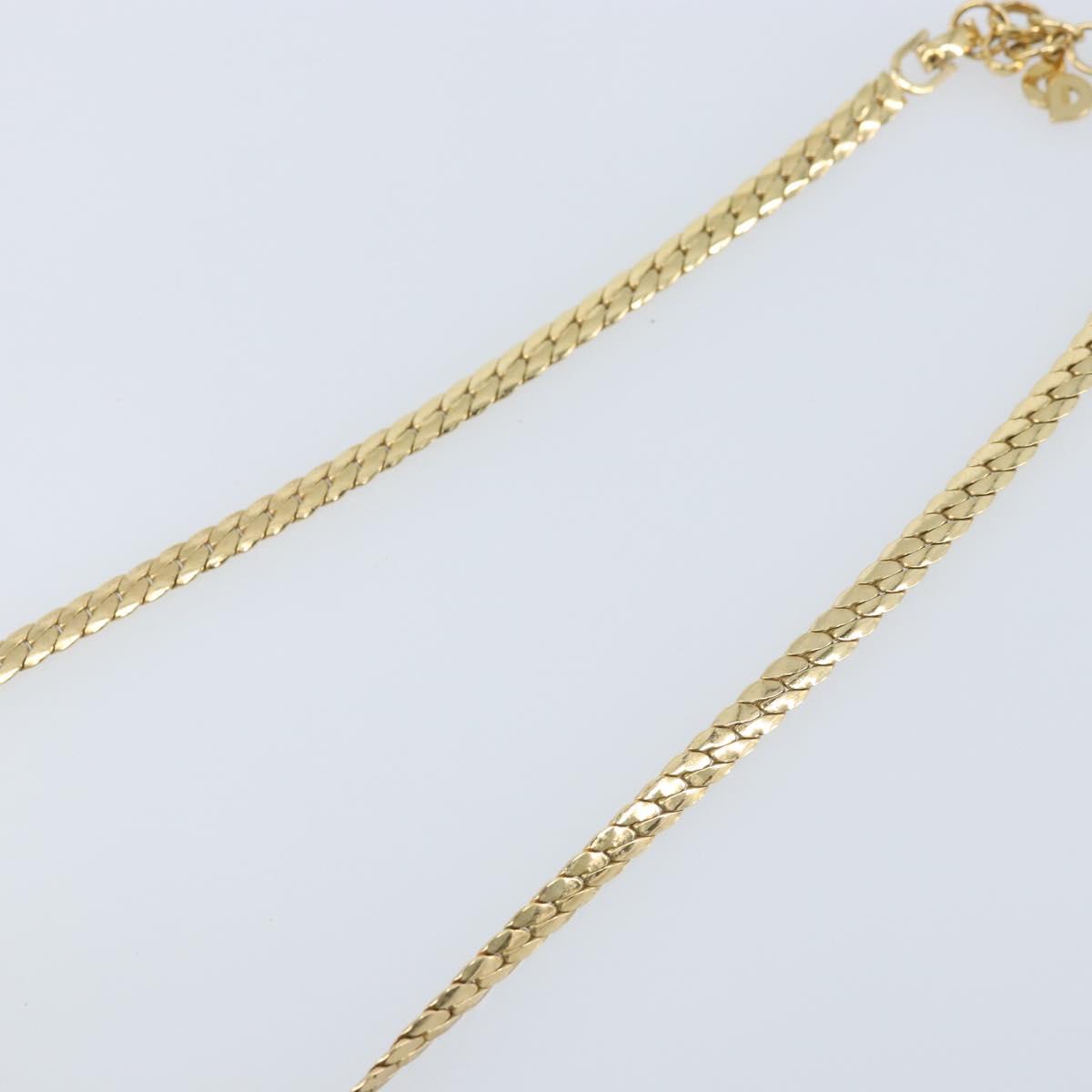 Christian Dior Pearl Rhinestone Necklace metal Gold Auth am11102A