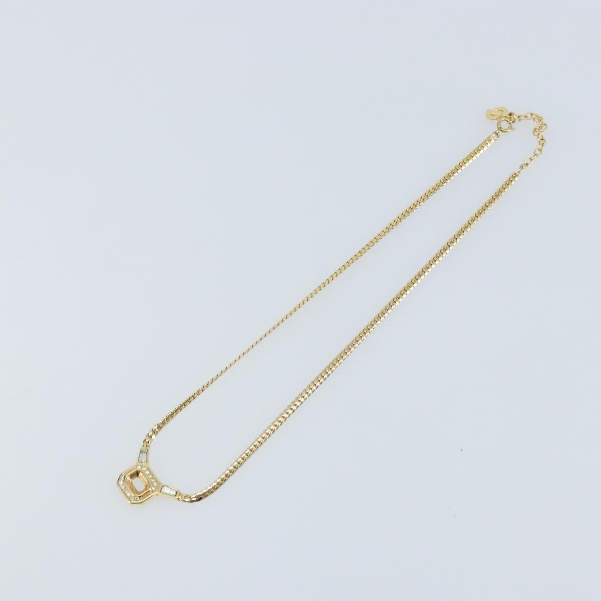 Christian Dior Rhinestone Necklace metal Gold Auth am11103A