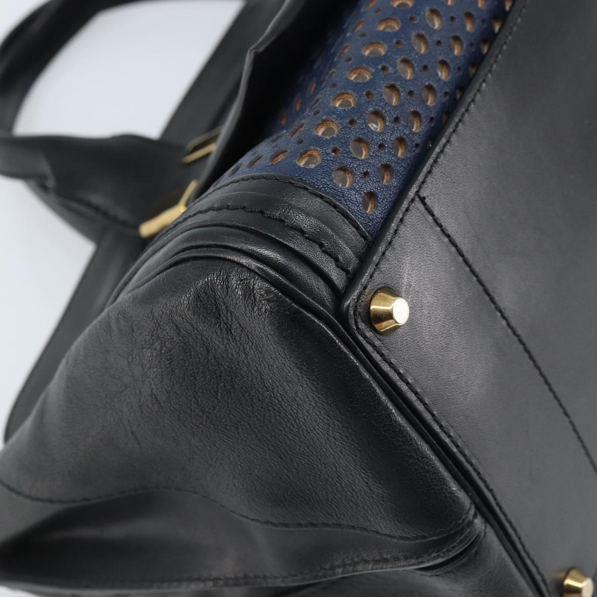 Chloe Punching Alice Hand Bag Leather Black Gold Auth am11108