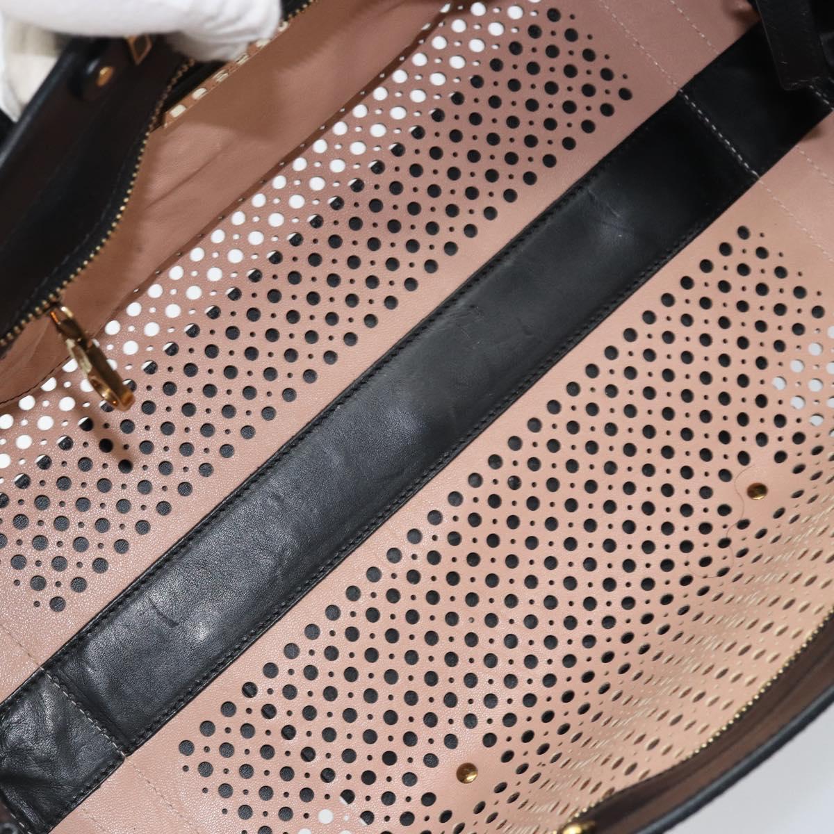 Chloe Punching Alice Hand Bag Leather Black Gold Auth am11108