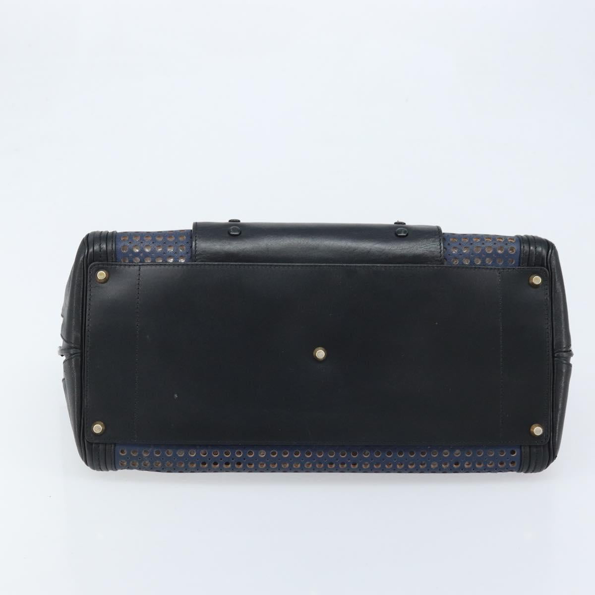 Chloe Punching Alice Hand Bag Leather Black Gold Auth am11108