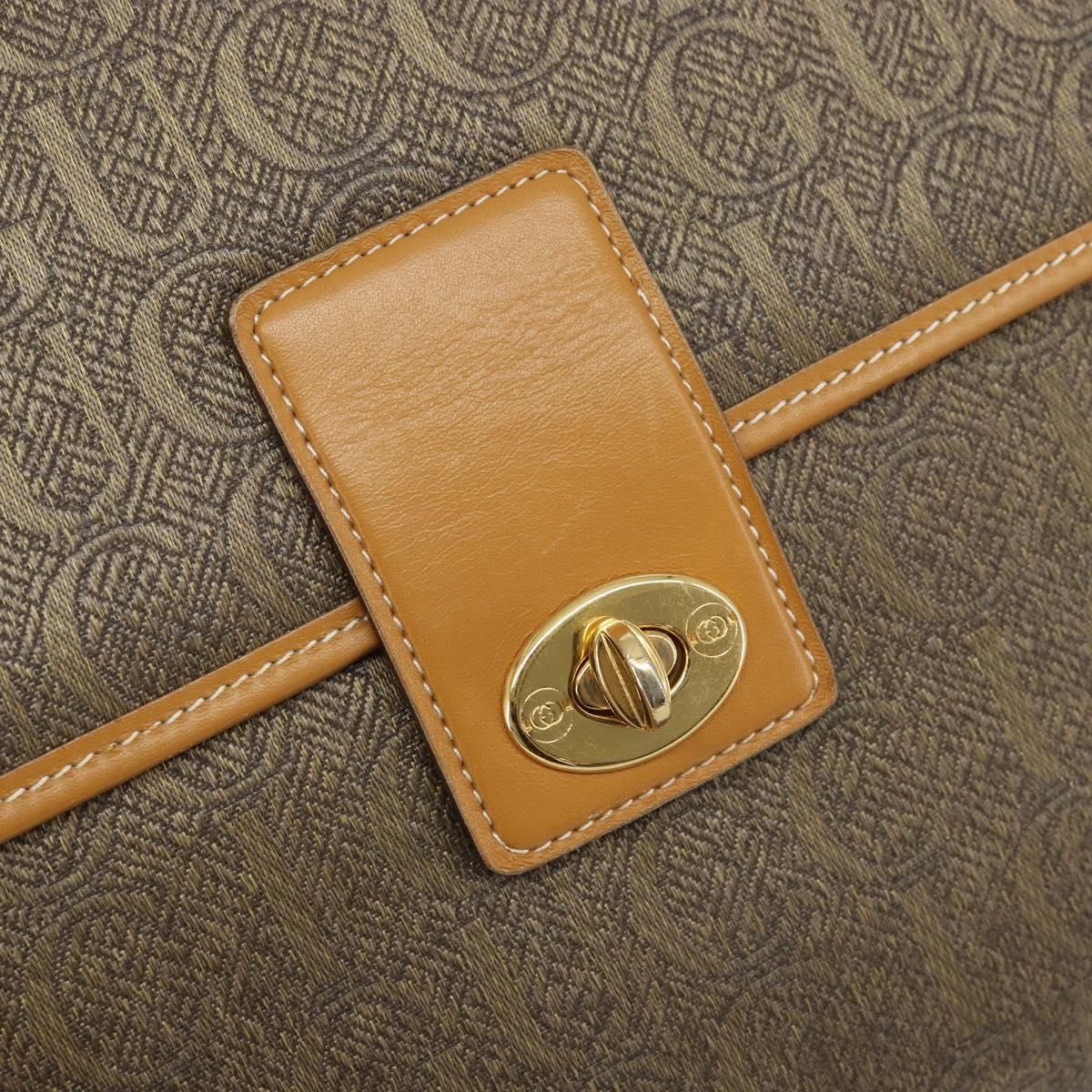 GUCCI Hand Bag Canvas Leather Beige Gold Auth am11117