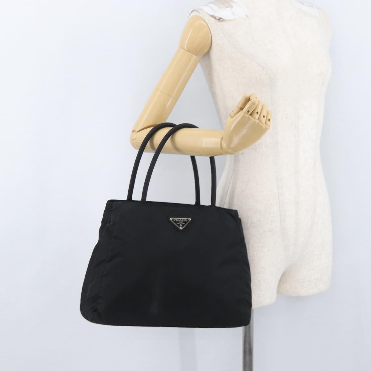 PRADA Tote Bag Nylon Black Silver Auth am11121