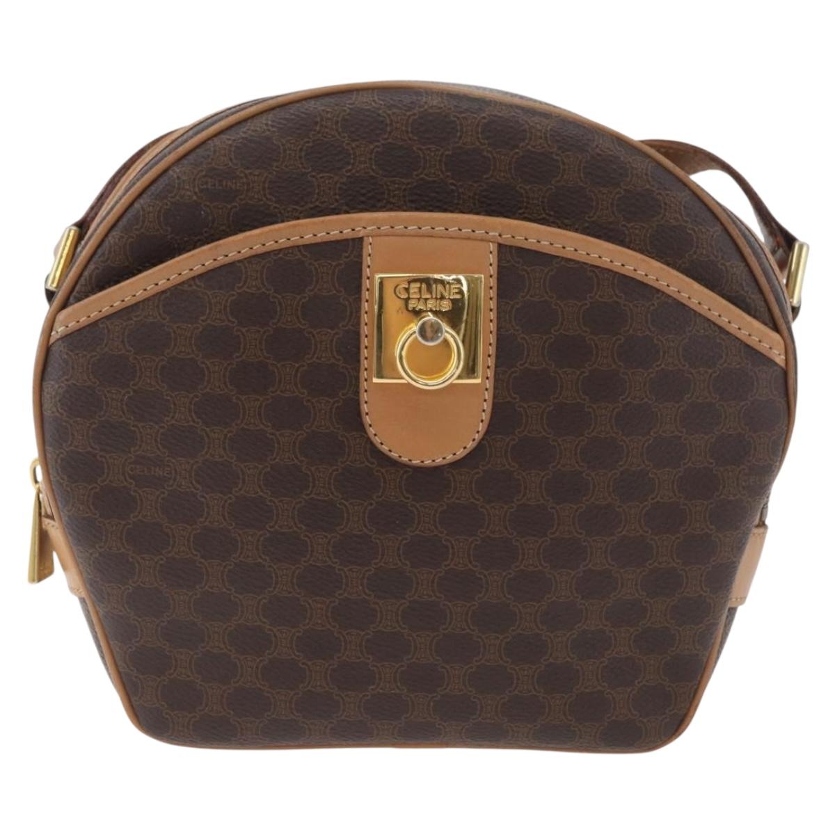 CELINE Macadam Canvas Shoulder Bag PVC Leather Brown Gold Auth am11126A