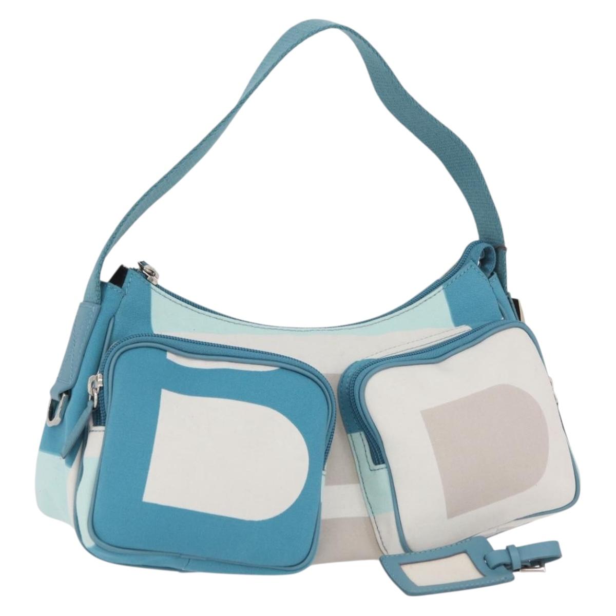 BALLY Shoulder Bag Canvas Baby Blue Silver Auth am11137A
