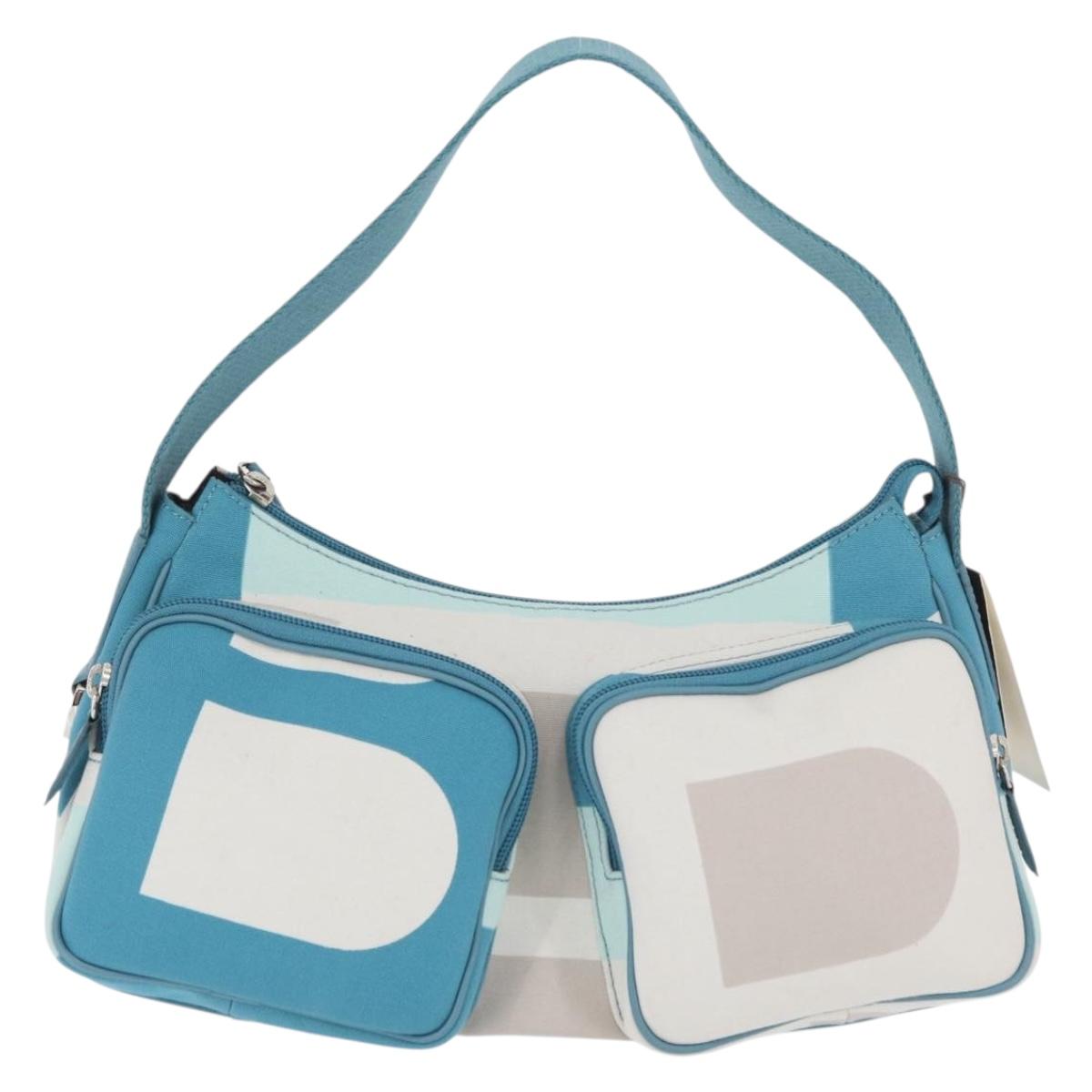 BALLY Shoulder Bag Canvas Baby Blue Silver Auth am11137A