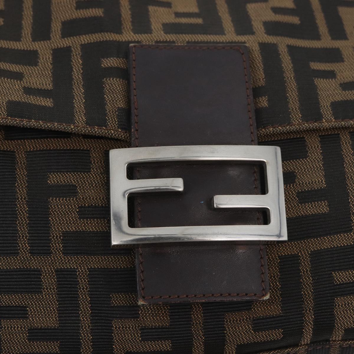 FENDI Zucca Canvas Mamma Baguette Shoulder Bag Brown Black Auth am11141A