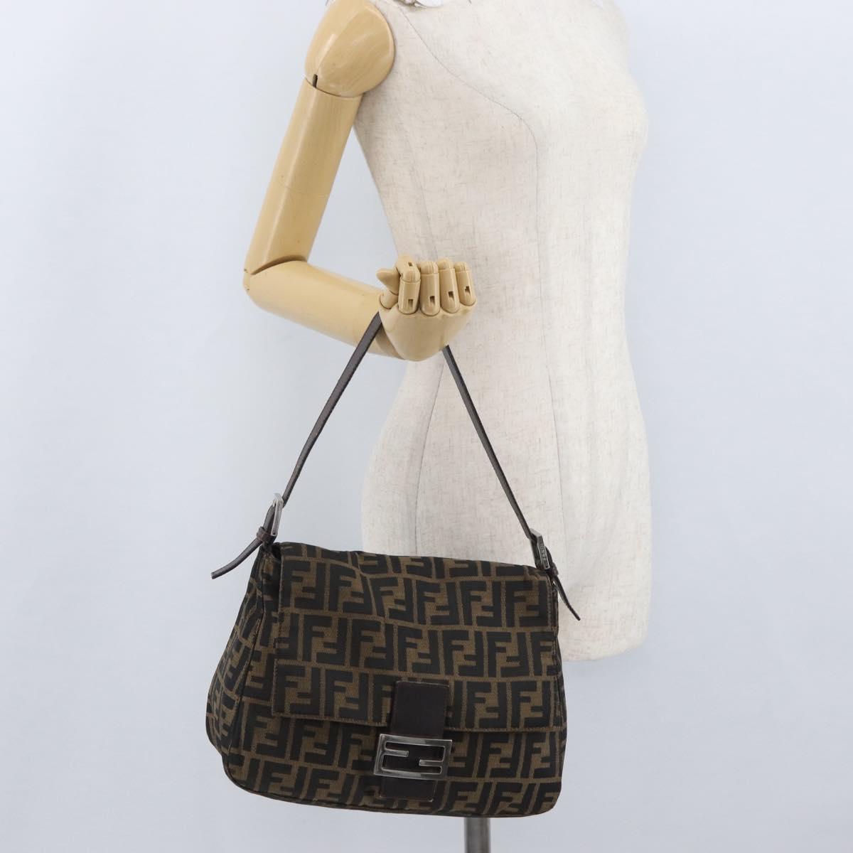 FENDI Zucca Canvas Mamma Baguette Shoulder Bag Brown Black Auth am11141A