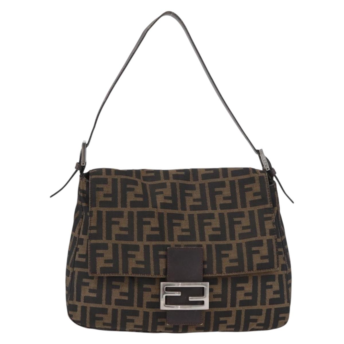 FENDI Zucca Canvas Mamma Baguette Shoulder Bag Brown Black Auth am11141A