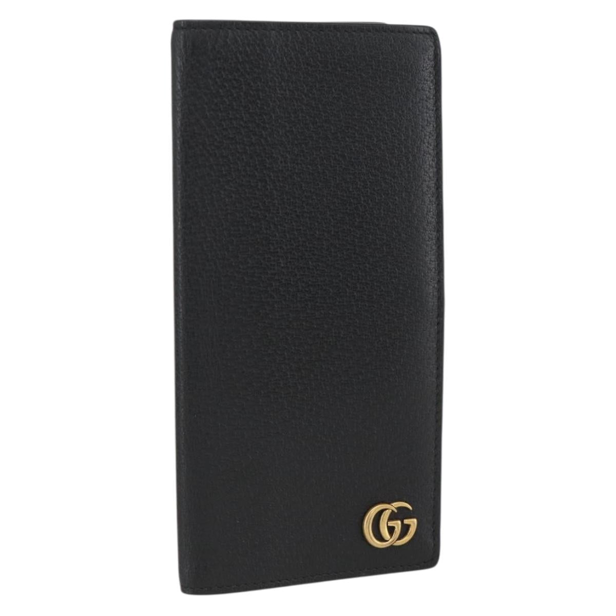 GUCCI GG Marmont Long Wallet Leather Black Gold 459133 Auth am11147A