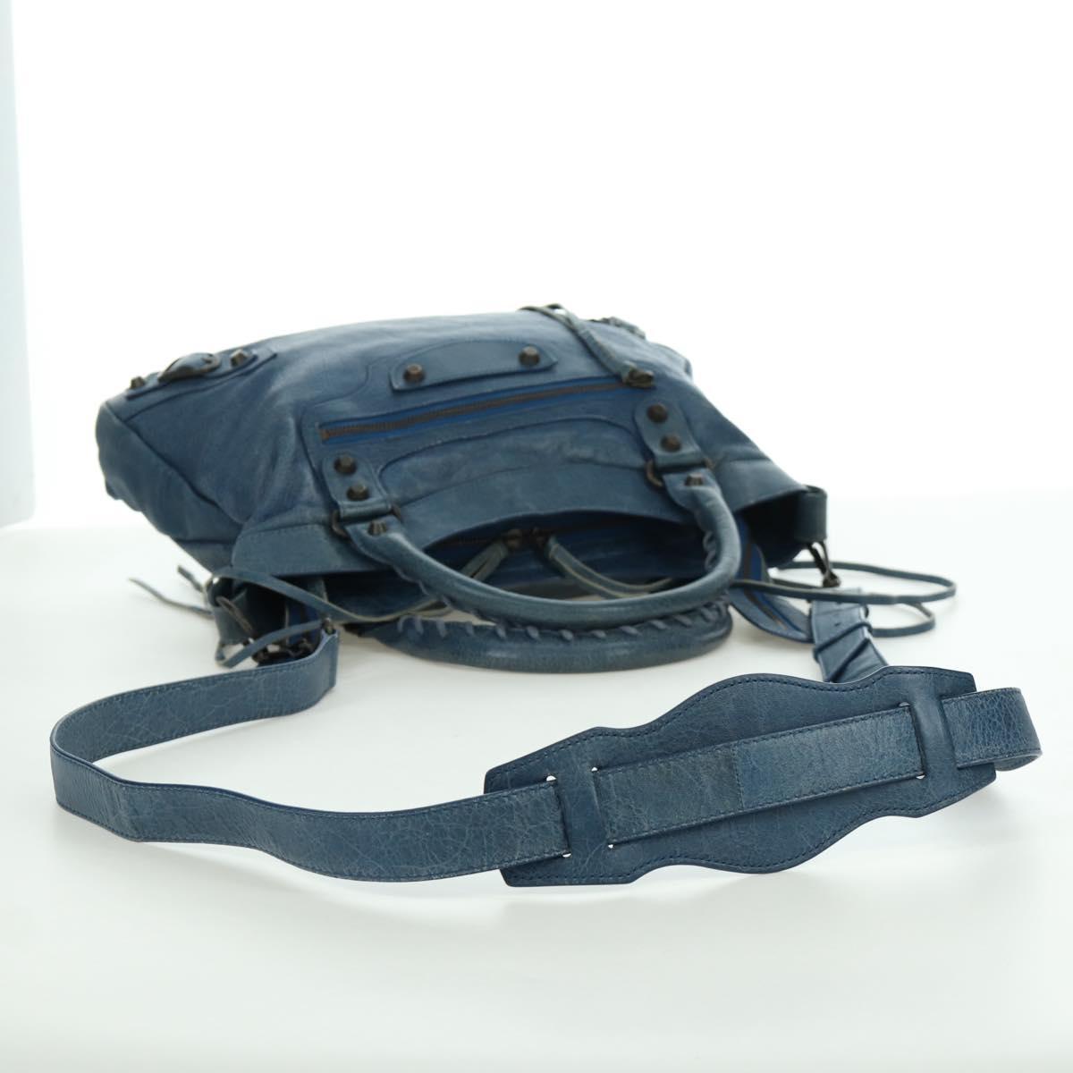 BALENCIAGA The Town Hand Bag Leather 2way Blue 240579 Auth am11151V