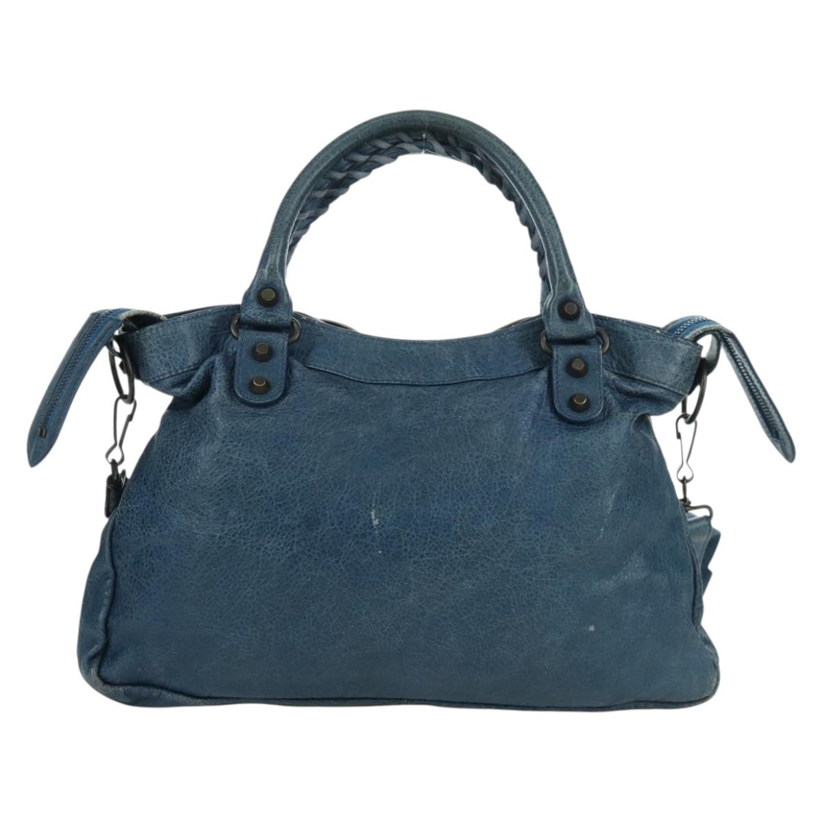 BALENCIAGA The Town Hand Bag Leather 2way Blue 240579 Auth am11151V