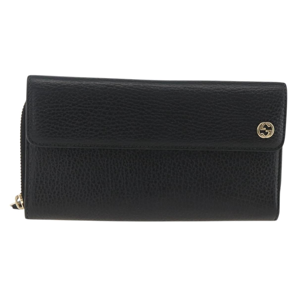 GUCCI Round Long Wallet Leather outlet Black Gold 449397 Auth am11154A