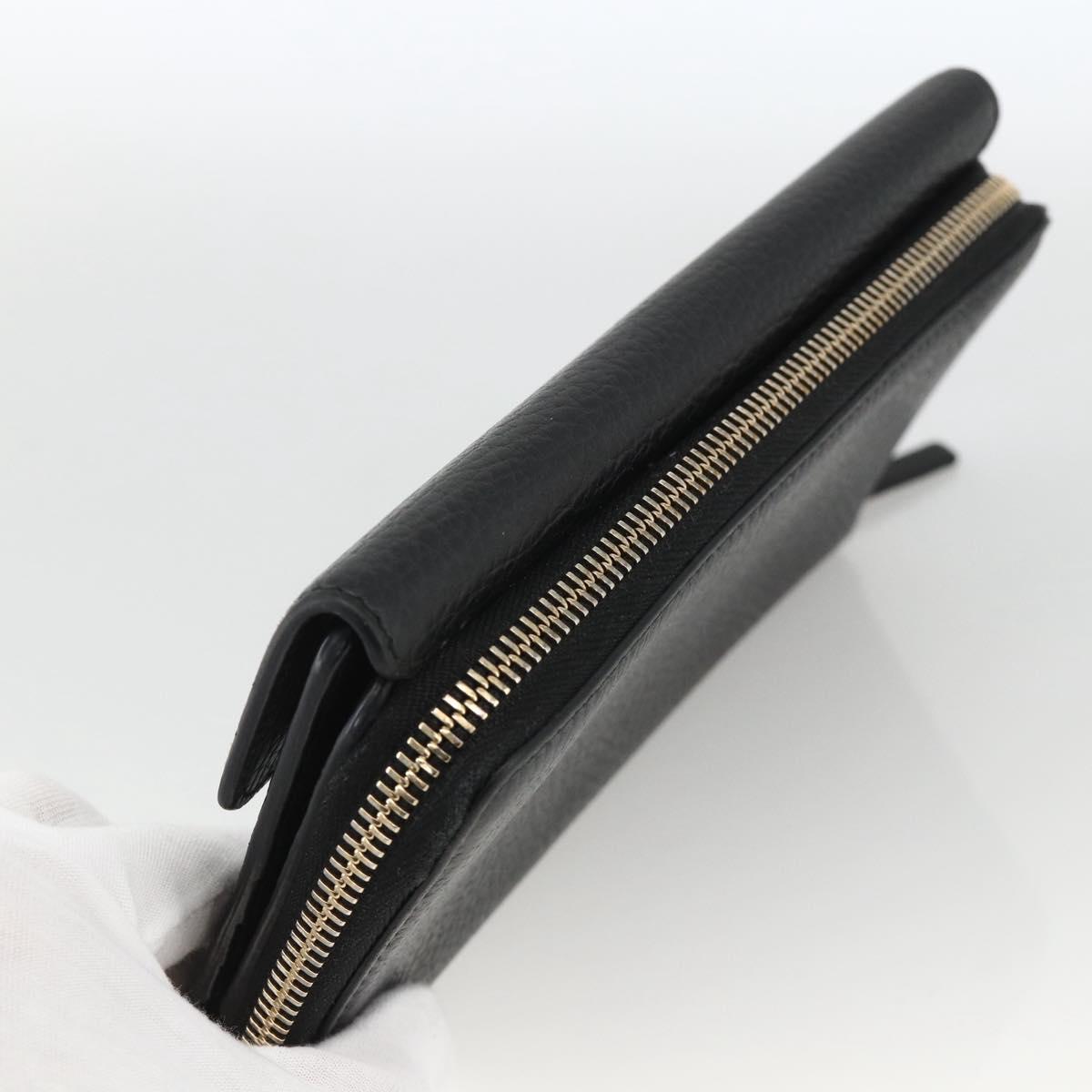 GUCCI Round Long Wallet Leather outlet Black Gold 449397 Auth am11154A