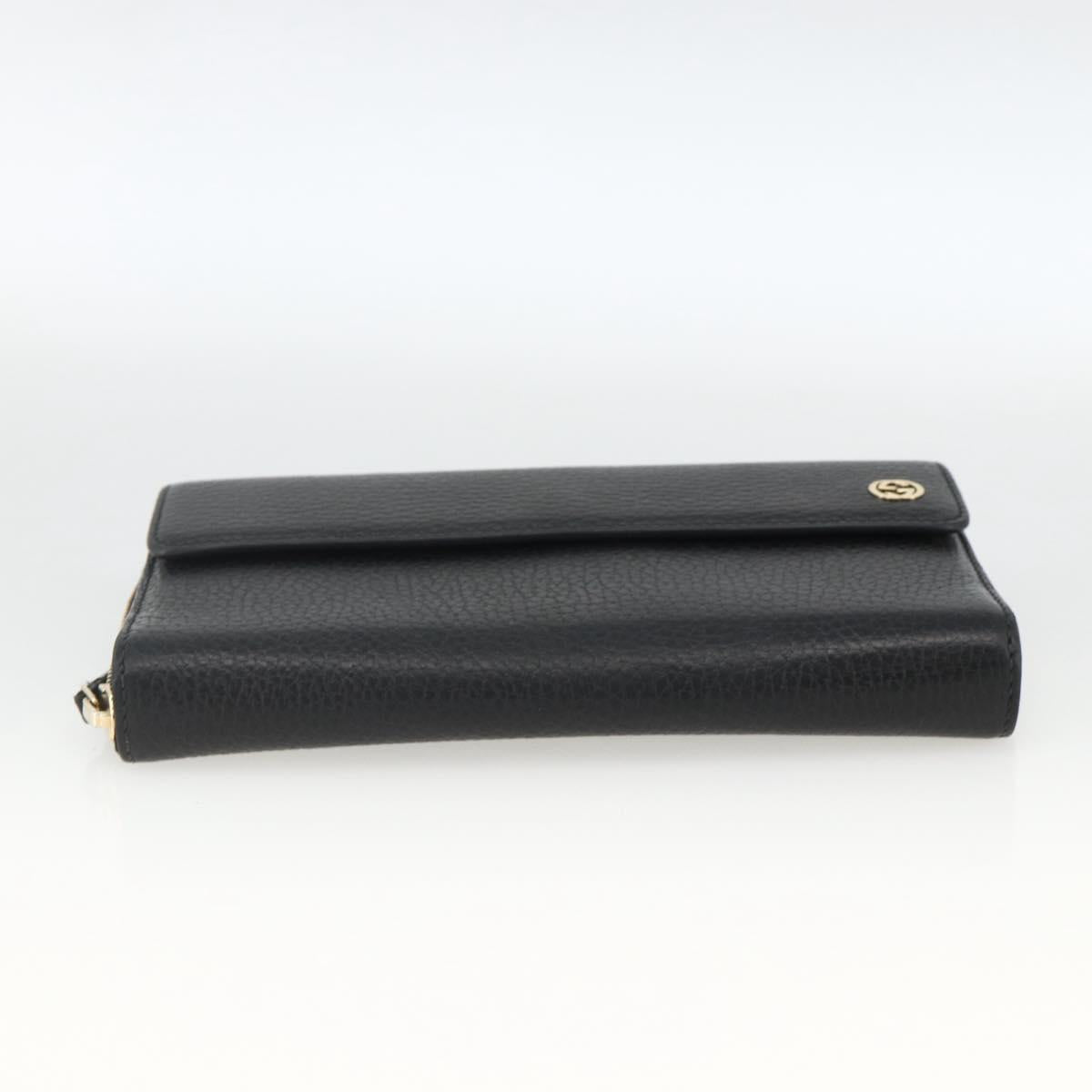GUCCI Round Long Wallet Leather outlet Black Gold 449397 Auth am11154A