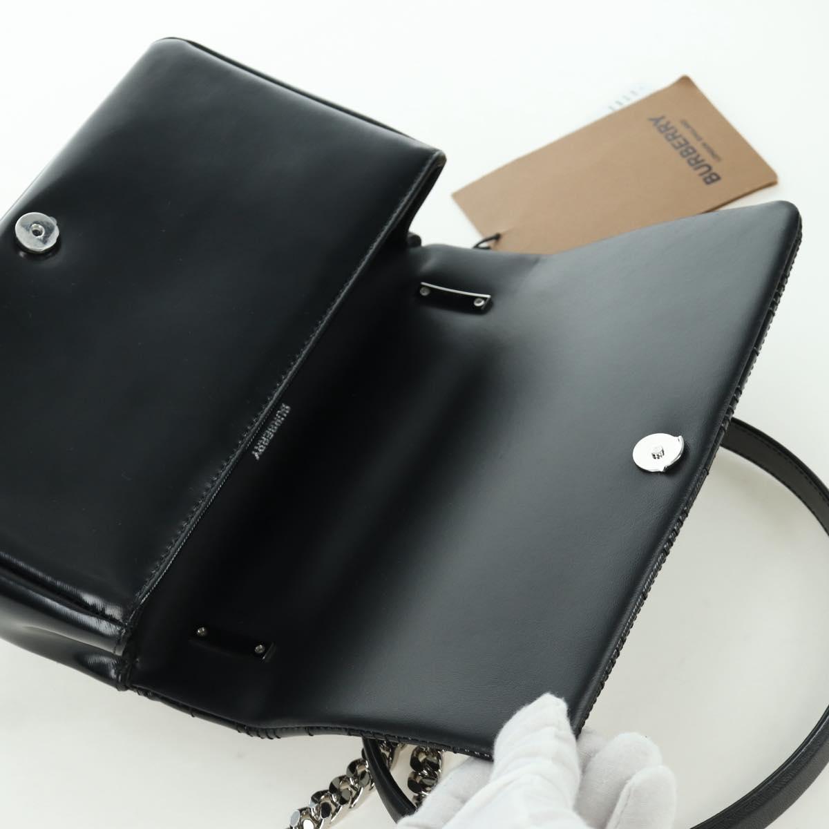 BURBERRY Roller Chain Shoulder Bag Leather Black Silver Auth am11155V