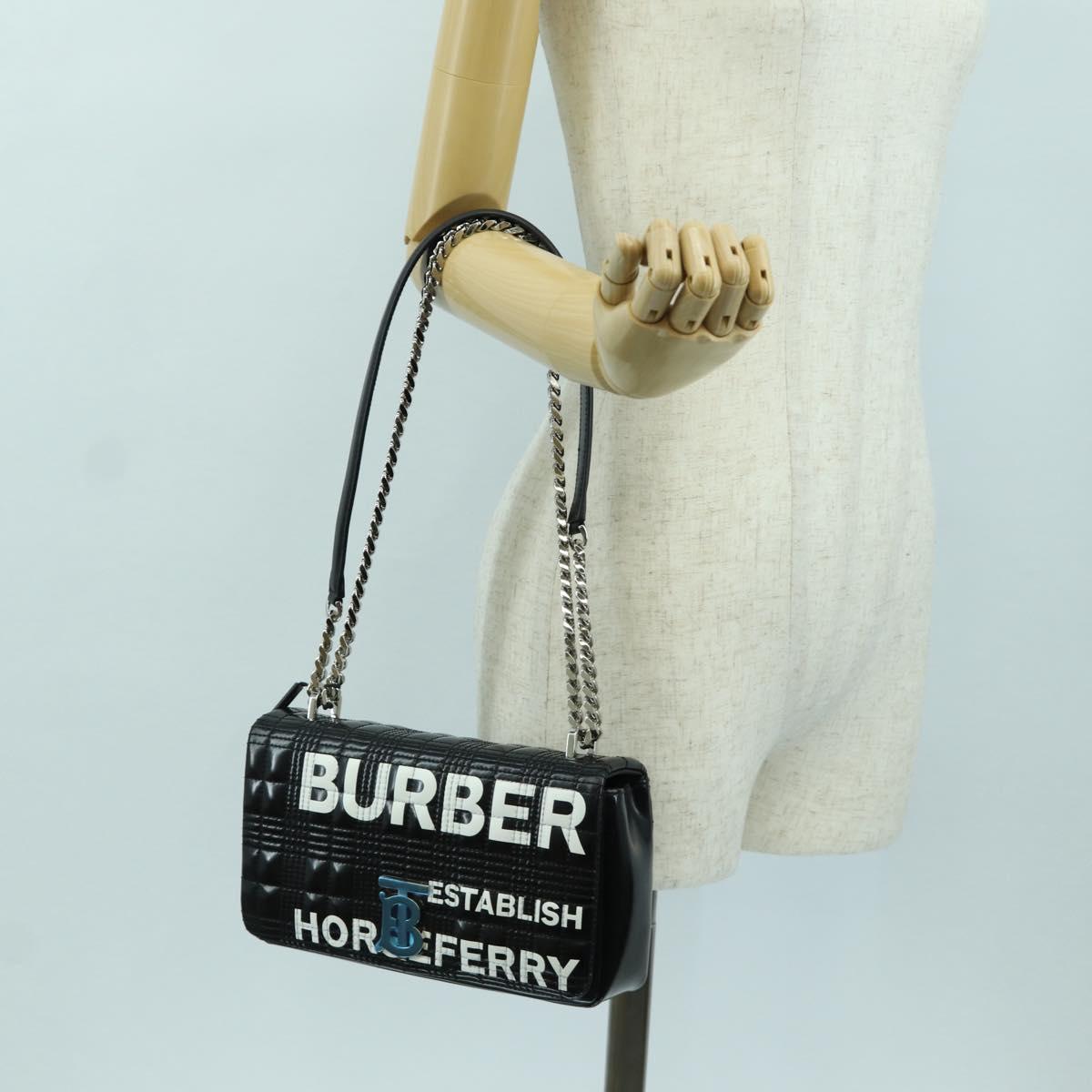 BURBERRY Roller Chain Shoulder Bag Leather Black Silver Auth am11155V