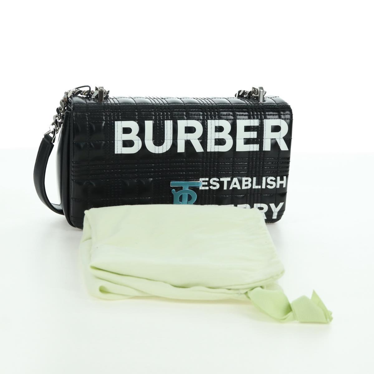 BURBERRY Roller Chain Shoulder Bag Leather Black Silver Auth am11155V