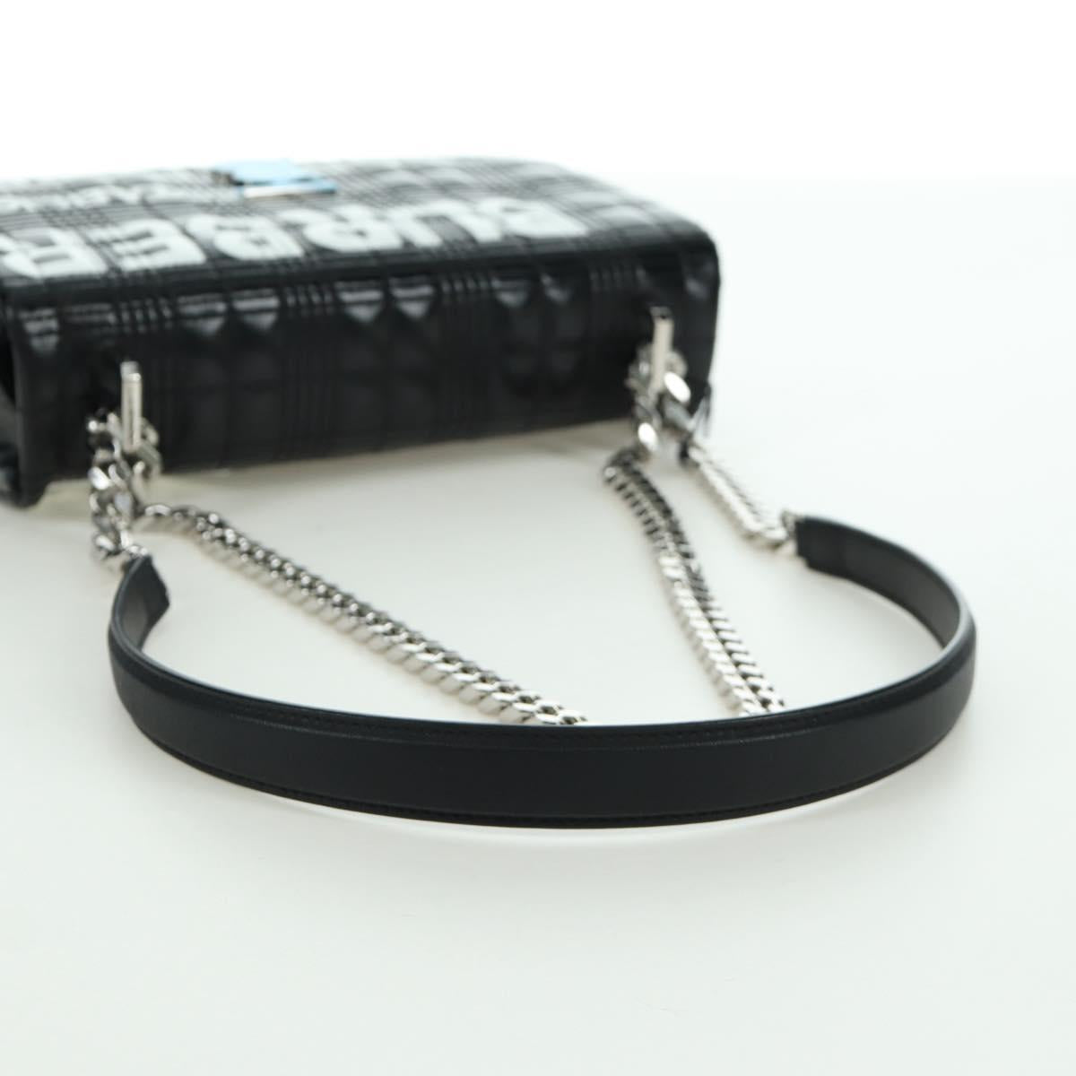 BURBERRY Roller Chain Shoulder Bag Leather Black Silver Auth am11155V