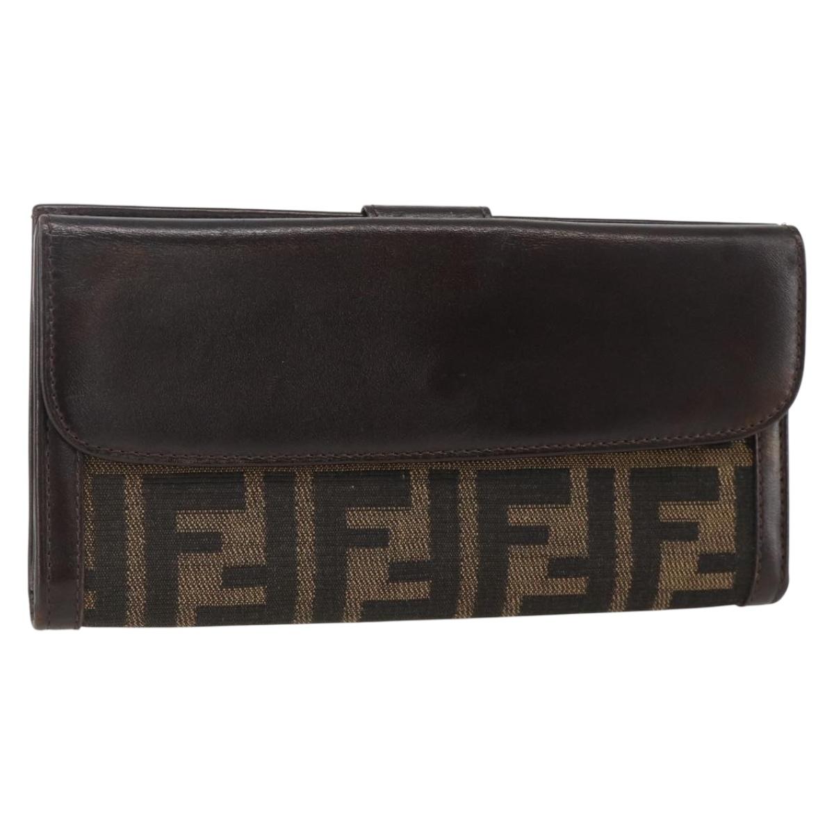 FENDI Zucca Canvas Long Wallet Black Brown Auth am11162A