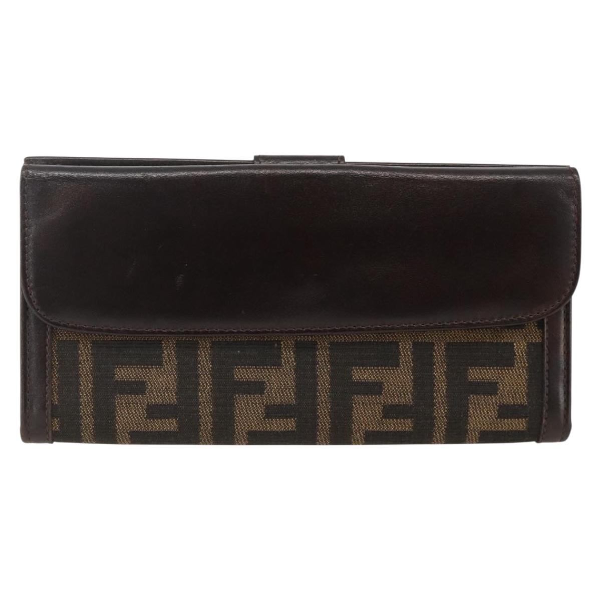 FENDI Zucca Canvas Long Wallet Black Brown Auth am11162A