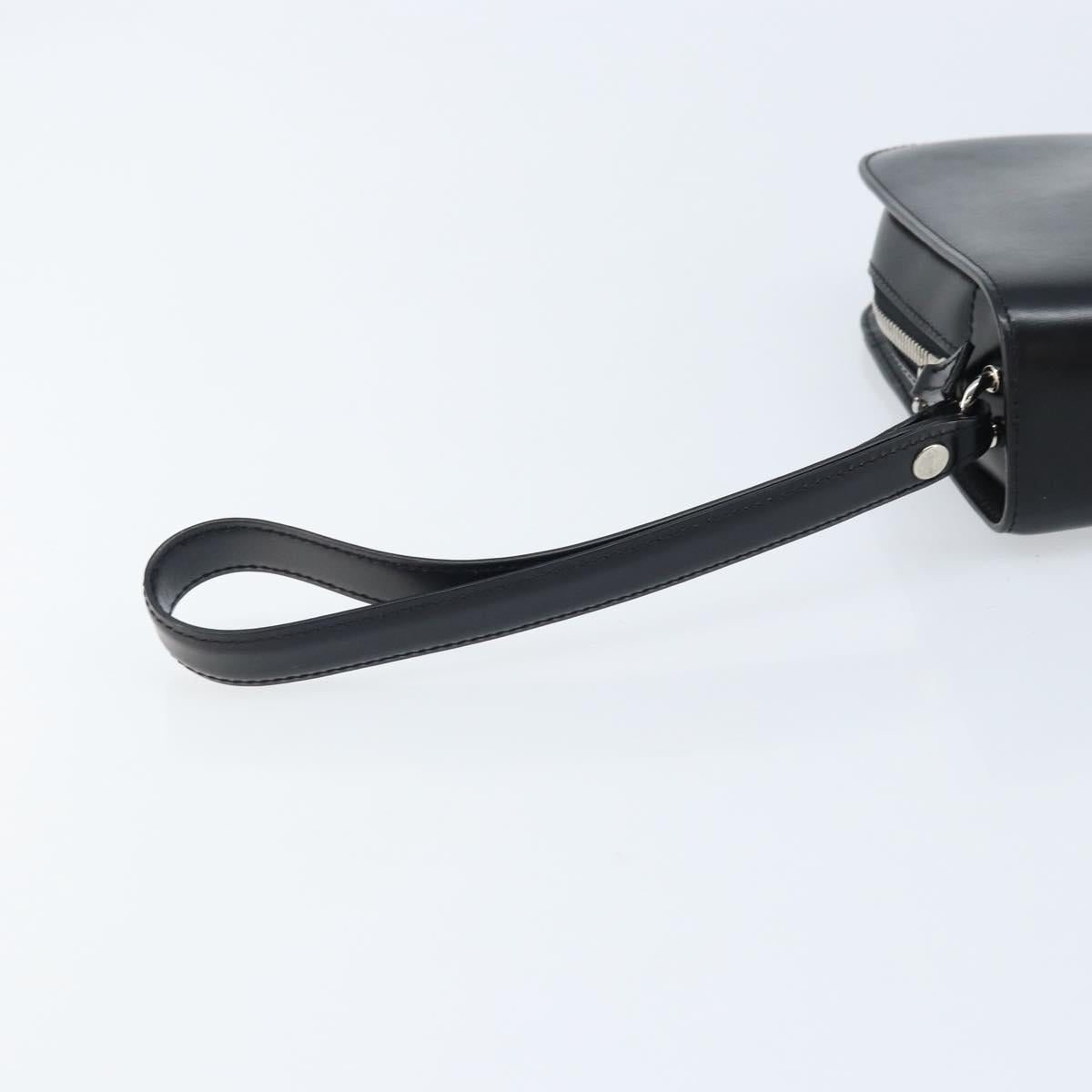 CARTIER Pasha Clutch Bag Leather Silver Black Auth am11169A