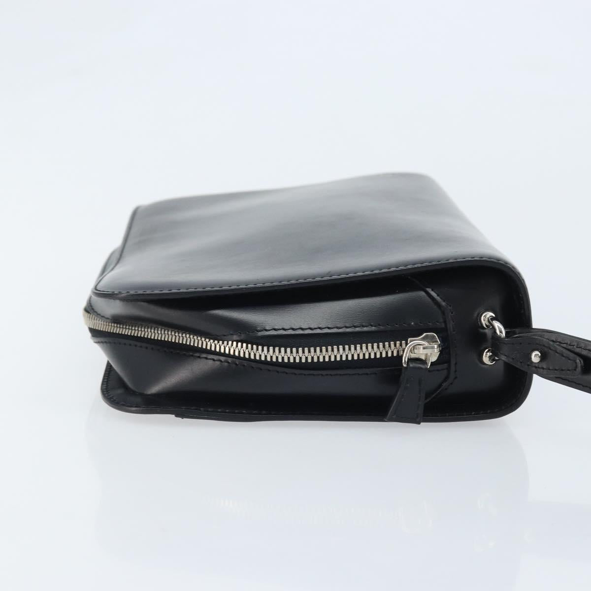 CARTIER Pasha Clutch Bag Leather Silver Black Auth am11169A
